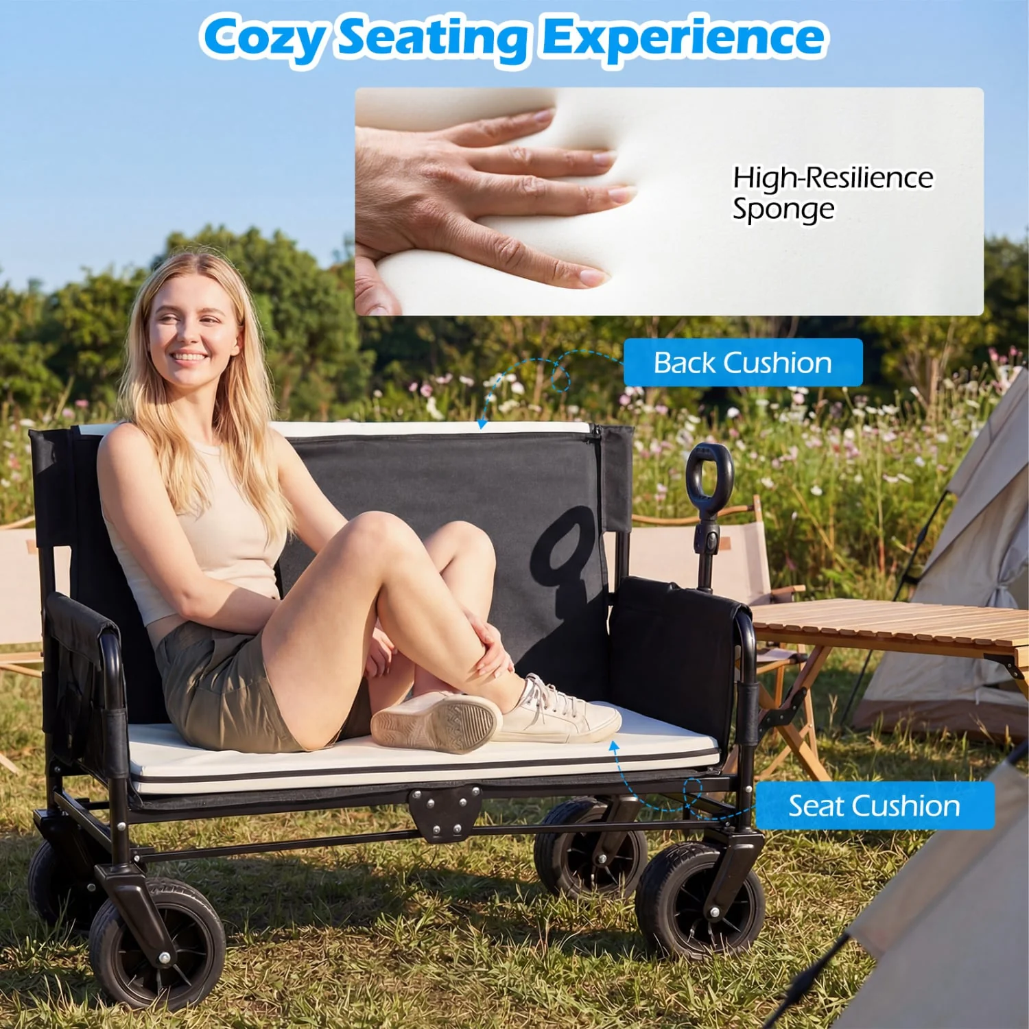 2-In-1 Collapsible Wagon Bench Seat, Black - Image 5