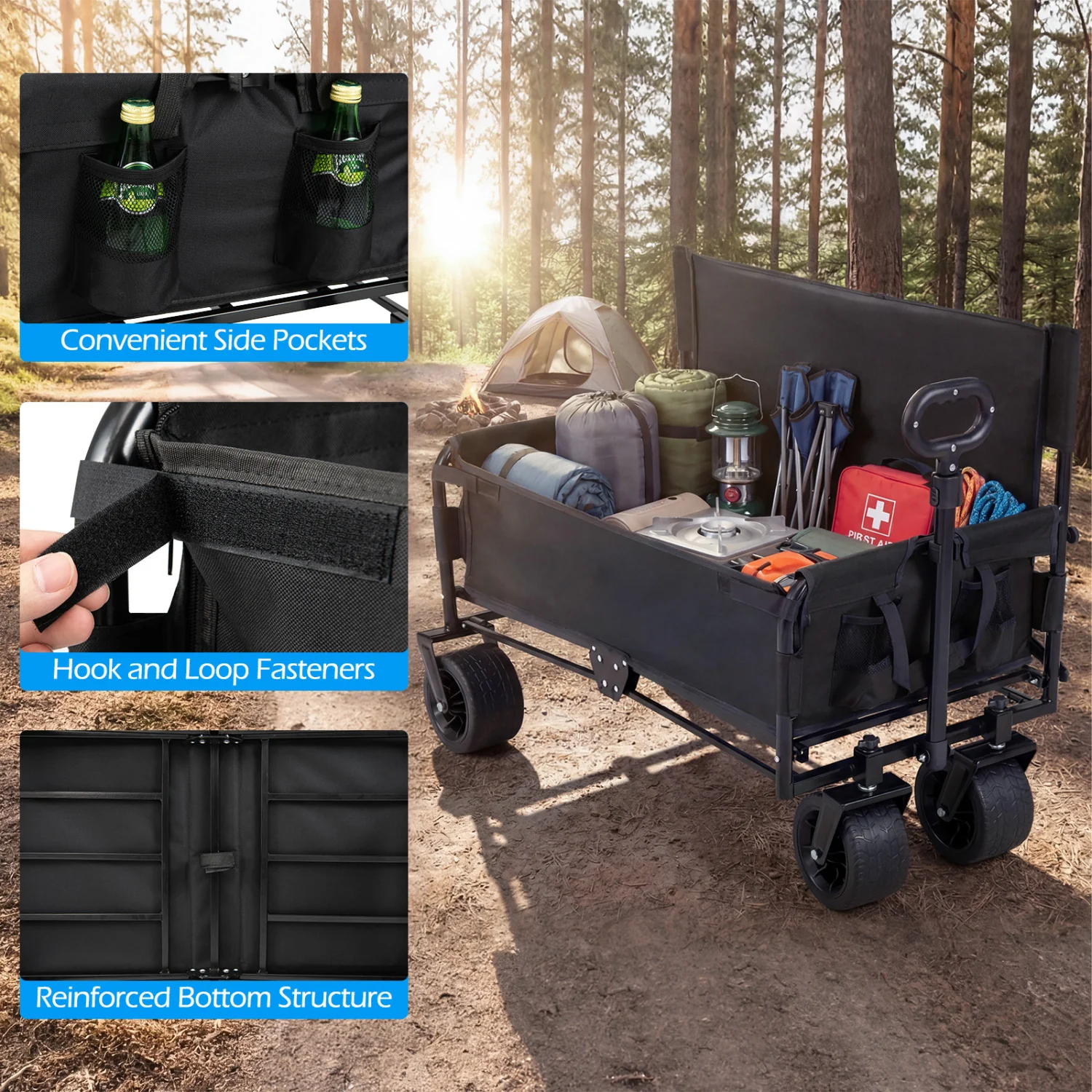 2-In-1 Collapsible Wagon Bench Seat, Black - Image 9