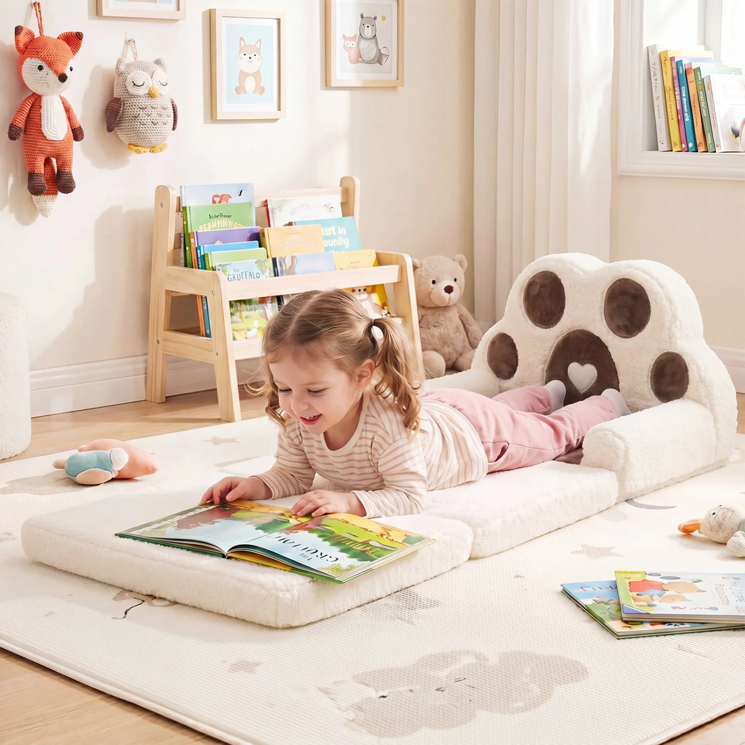 2-in-1 Convertible Kids Sofa to Lounger with Removable Cover, Brown - Image 3