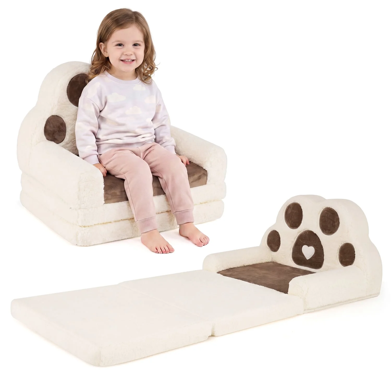 2-in-1 Convertible Kids Sofa to Lounger with Removable Cover, Brown - Image 6