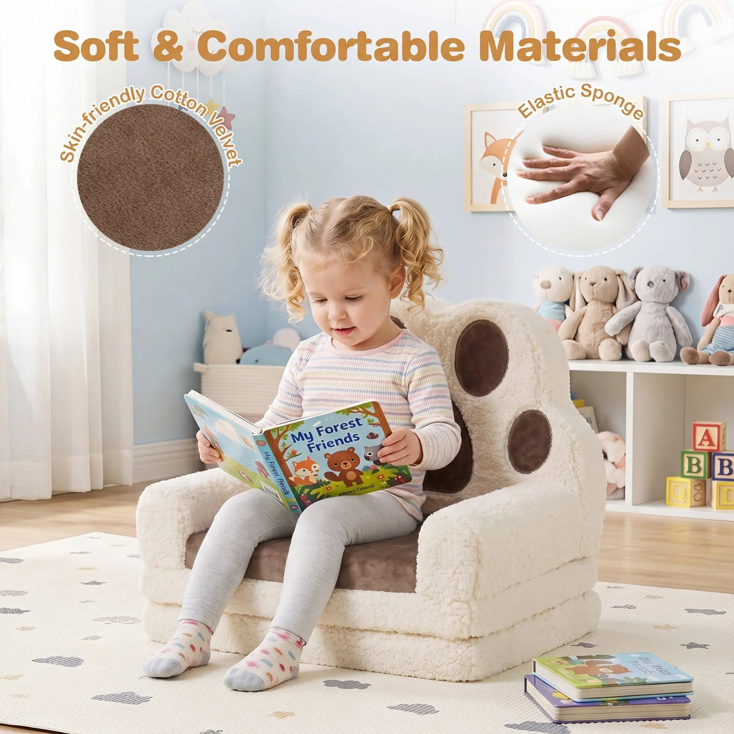 2-in-1 Convertible Kids Sofa to Lounger with Removable Cover, Brown - Image 9