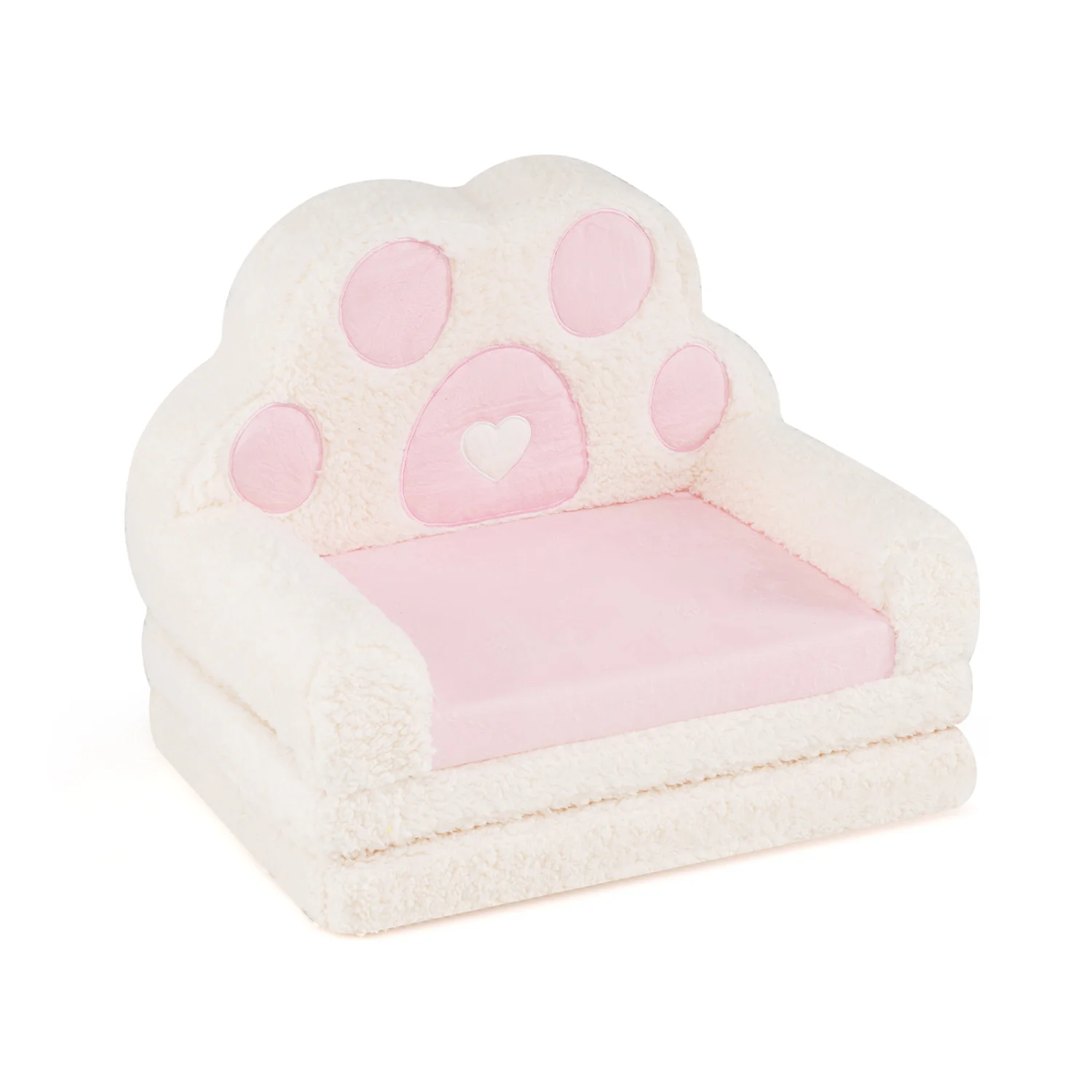2-in-1 Convertible Kids Sofa to Lounger with Removable Cover, Pink