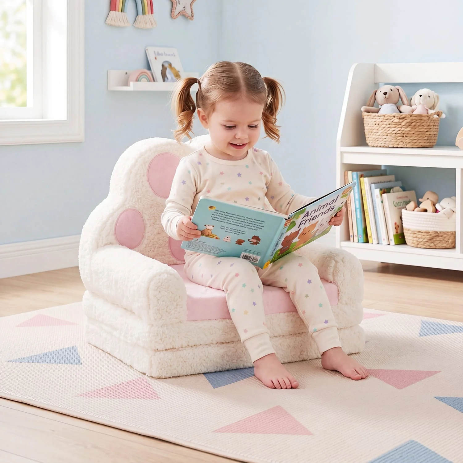 2-in-1 Convertible Kids Sofa to Lounger with Removable Cover, Pink - Image 2