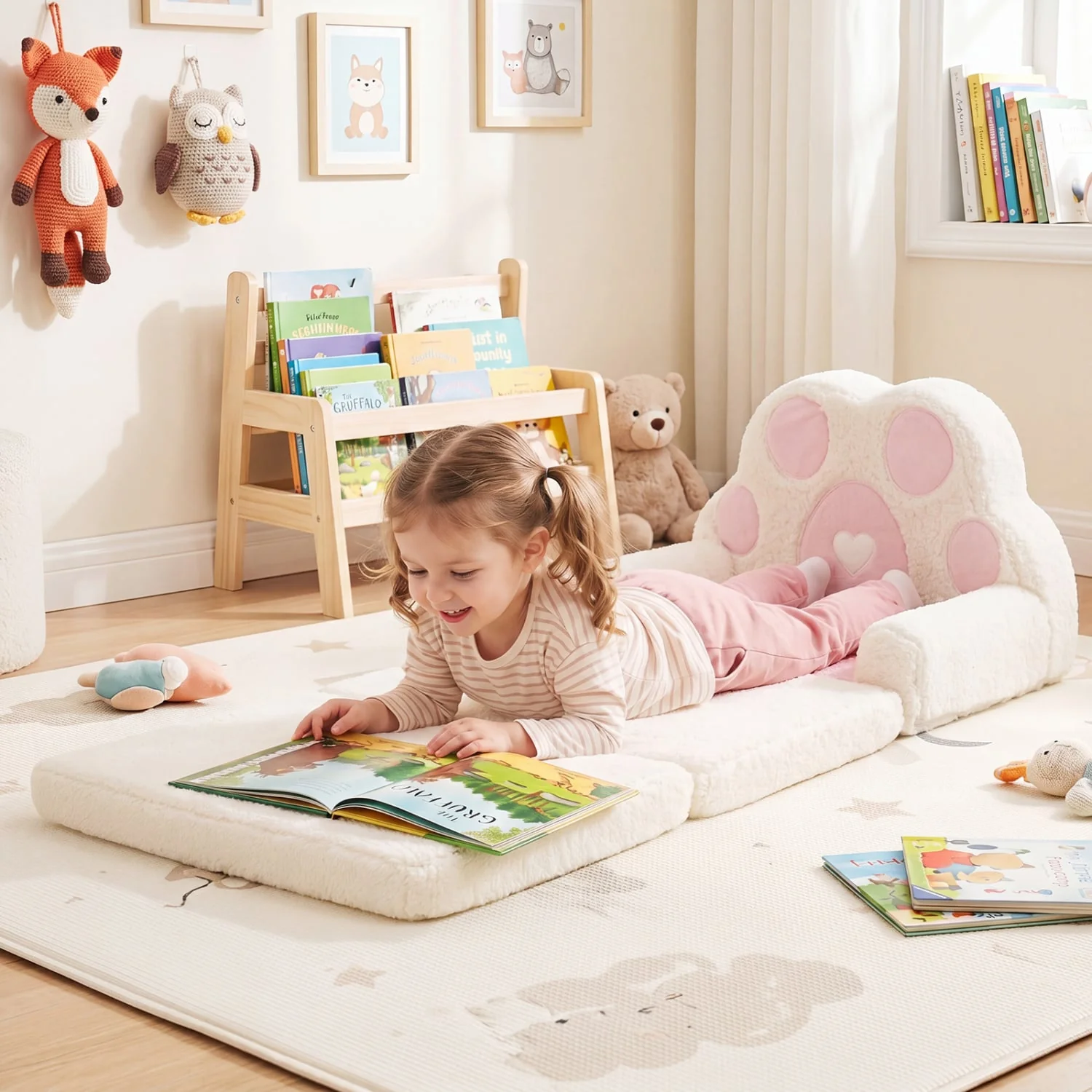 2-in-1 Convertible Kids Sofa to Lounger with Removable Cover, Pink - Image 3
