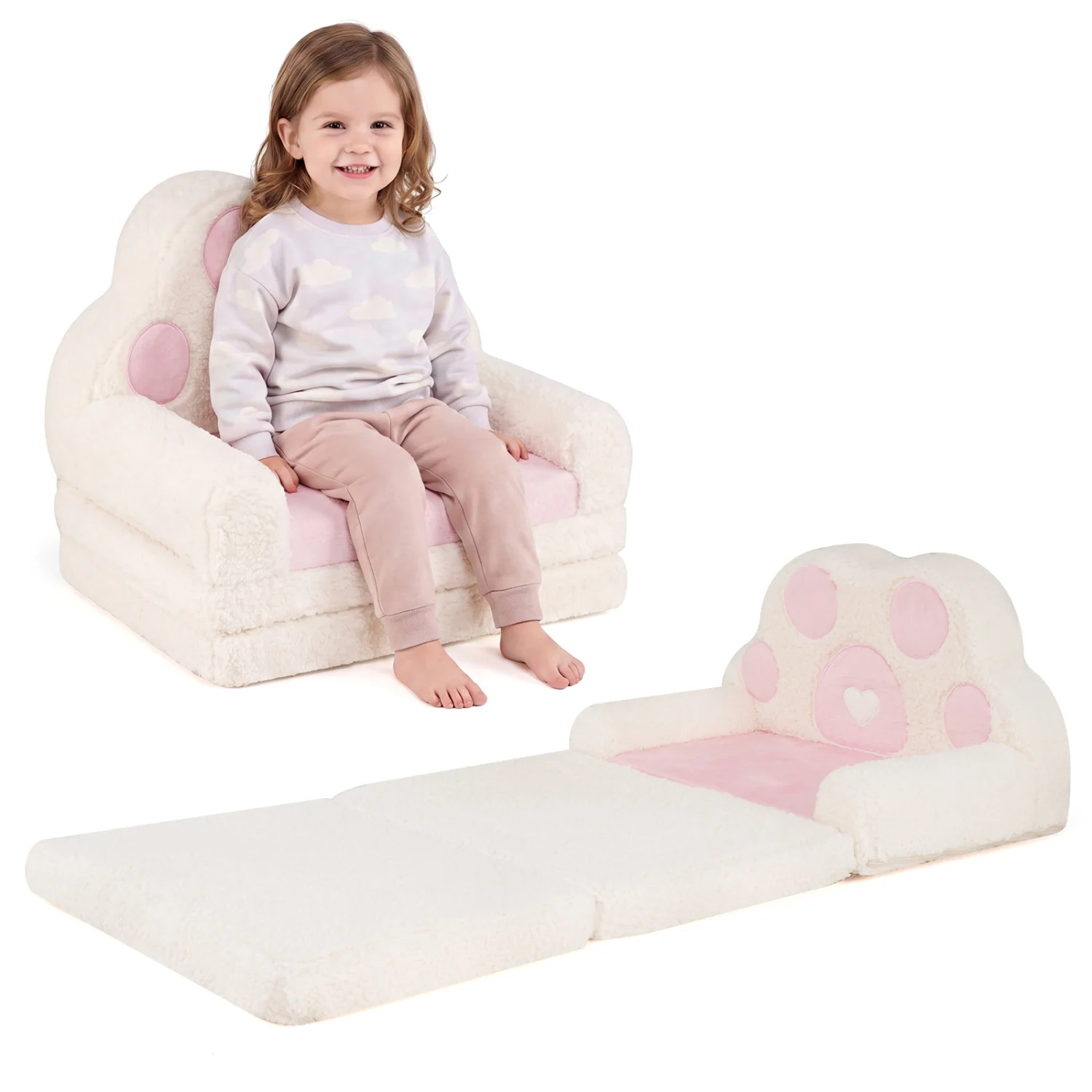 2-in-1 Convertible Kids Sofa to Lounger with Removable Cover, Pink - Image 6