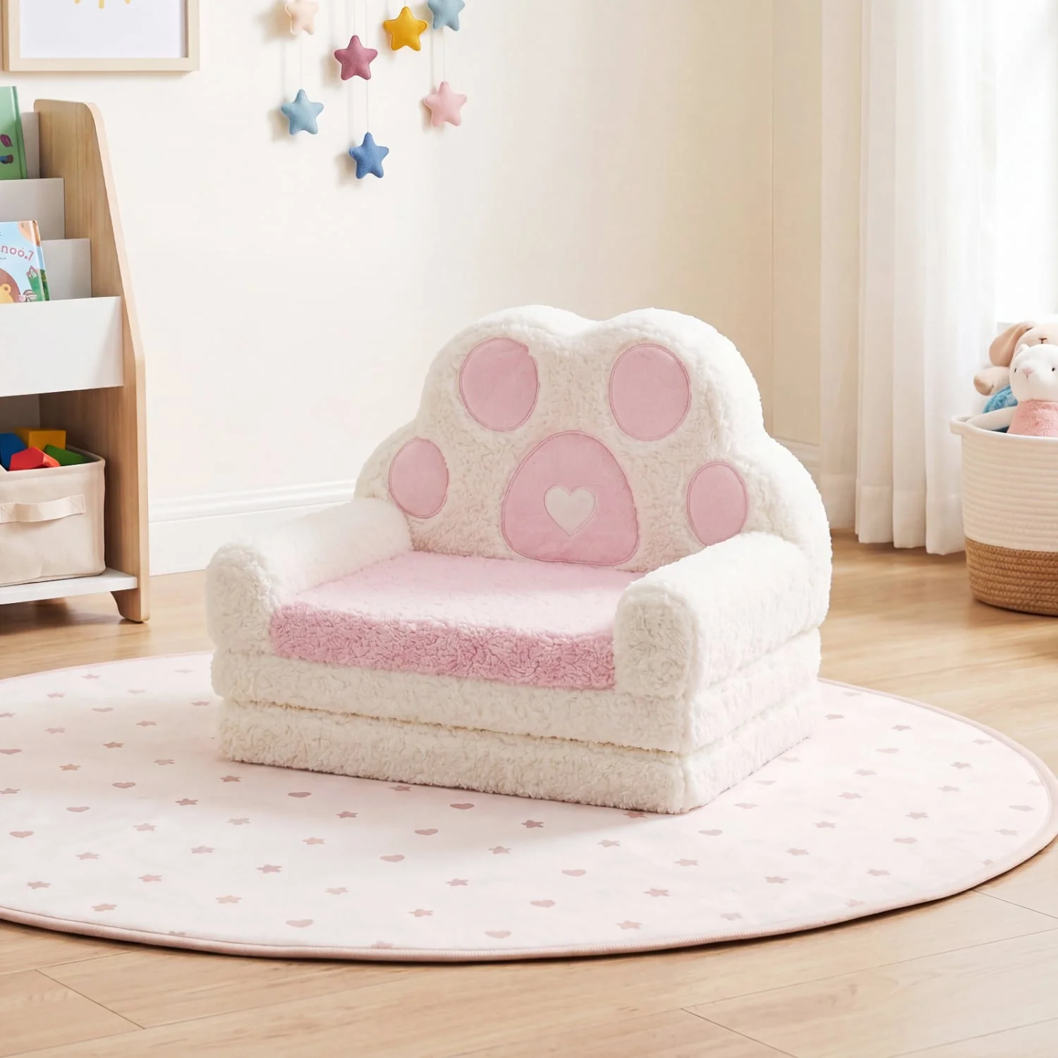 2-in-1 Convertible Kids Sofa to Lounger with Removable Cover, Pink - Image 7