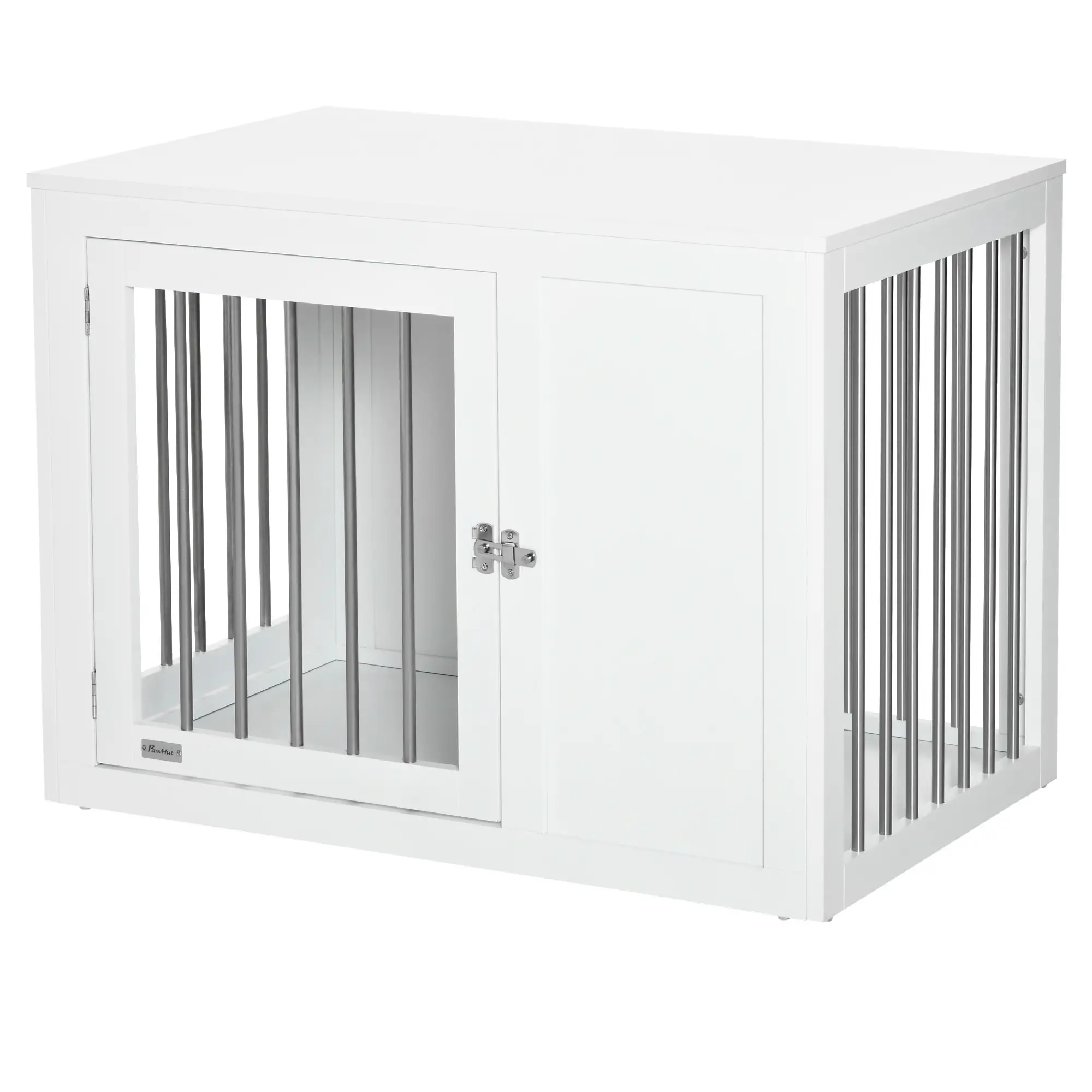 2-in-1 Dog Cage and Side Table, Two Lockable Doors, Medium Size, White