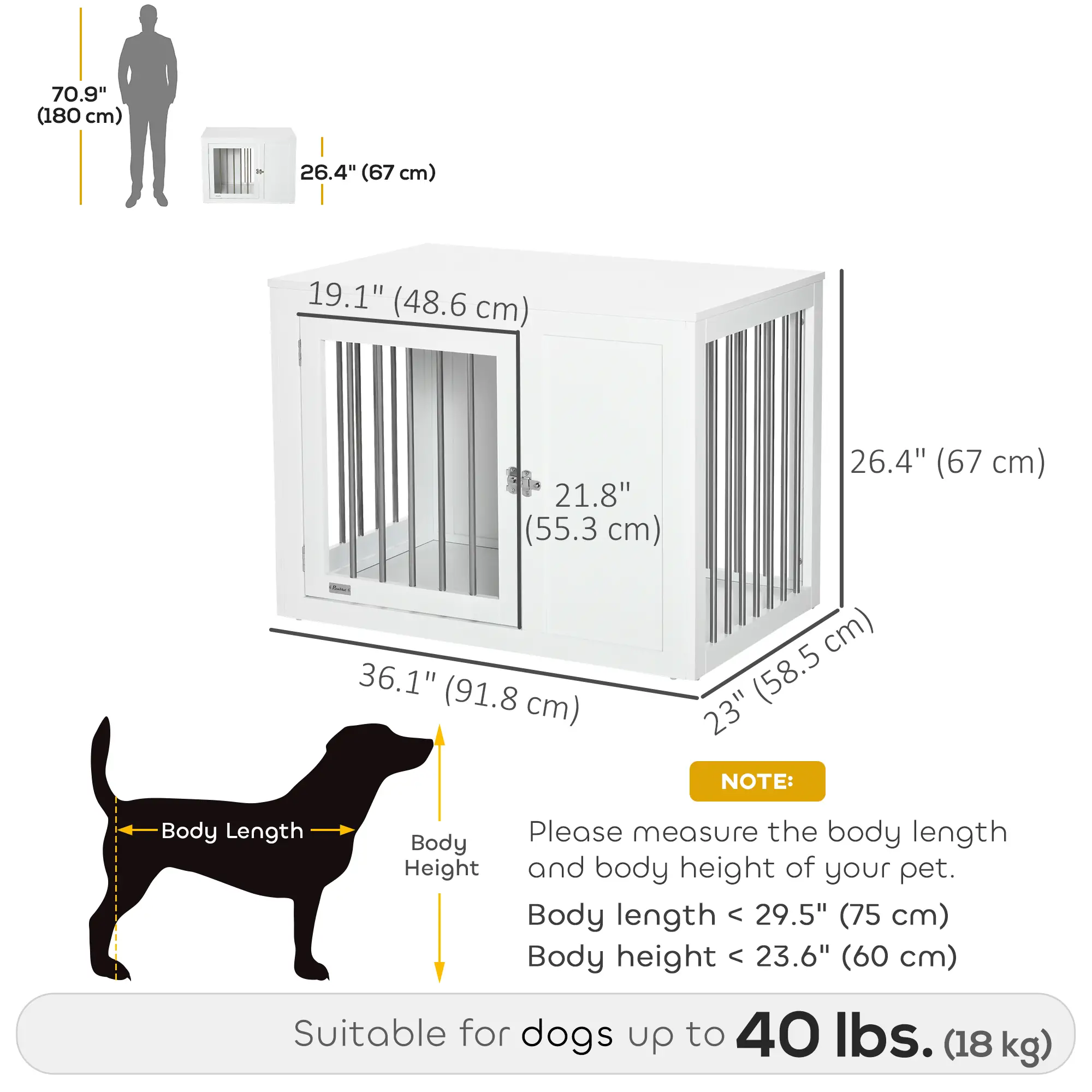 2-in-1 Dog Cage and Side Table, Two Lockable Doors, Medium Size, White - Image 3
