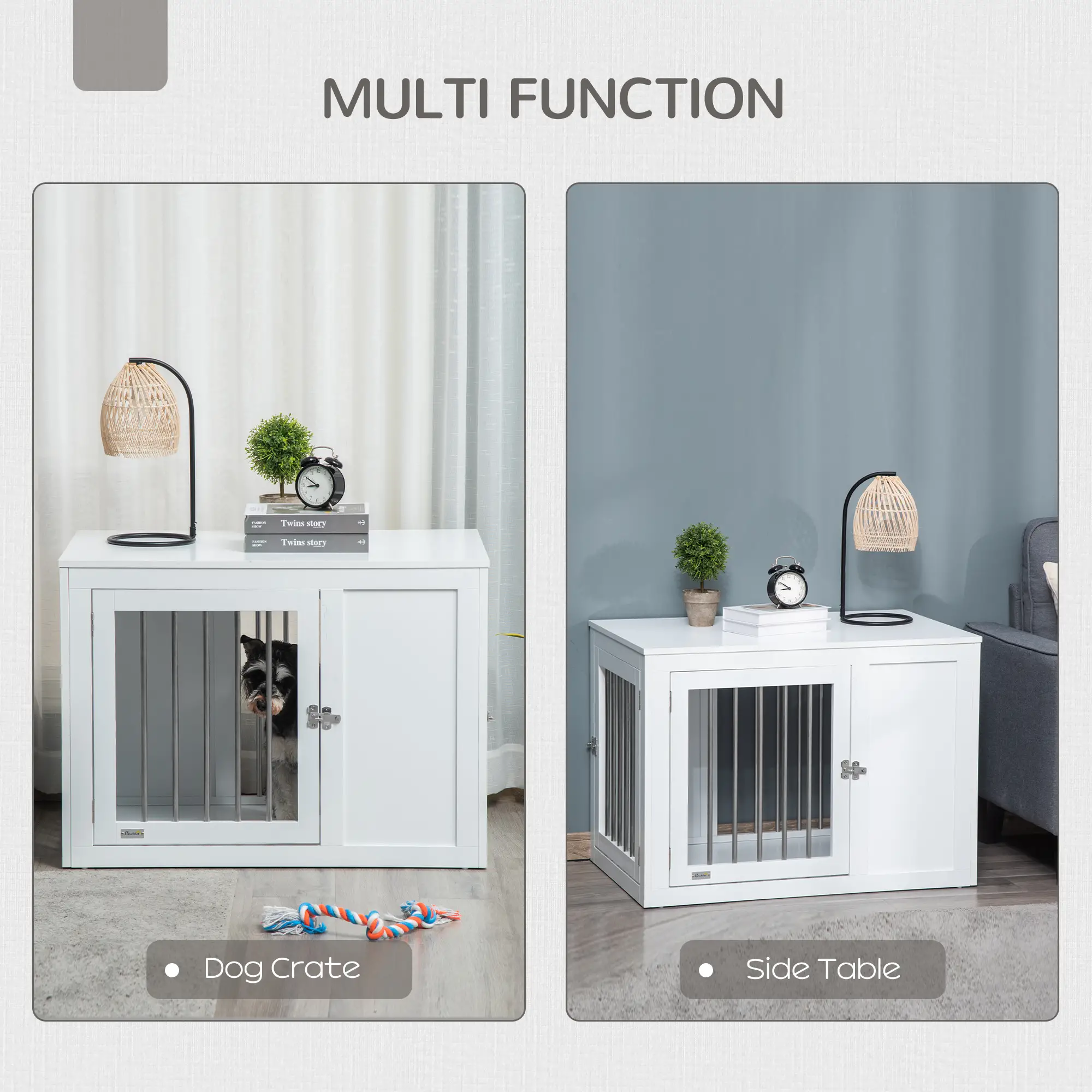 2-in-1 Dog Cage and Side Table, Two Lockable Doors, Medium Size, White - Image 4
