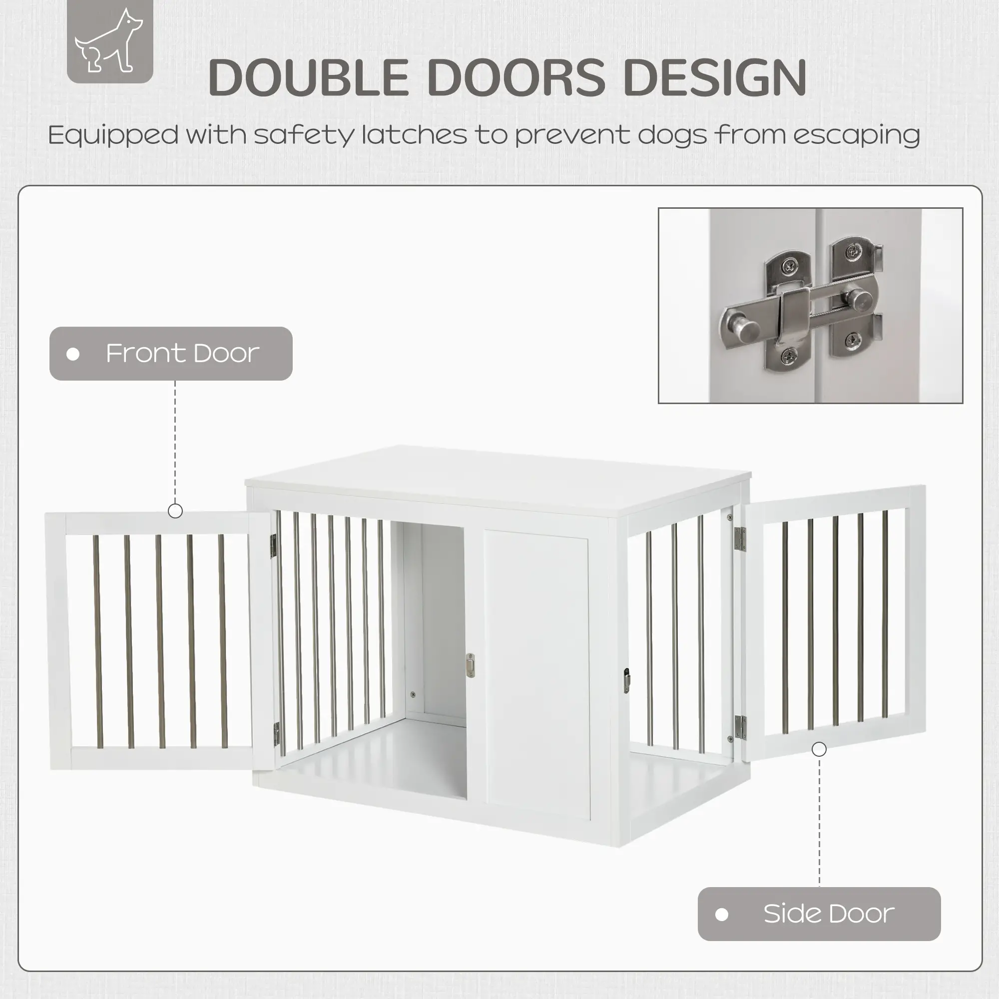 2-in-1 Dog Cage and Side Table, Two Lockable Doors, Medium Size, White - Image 5