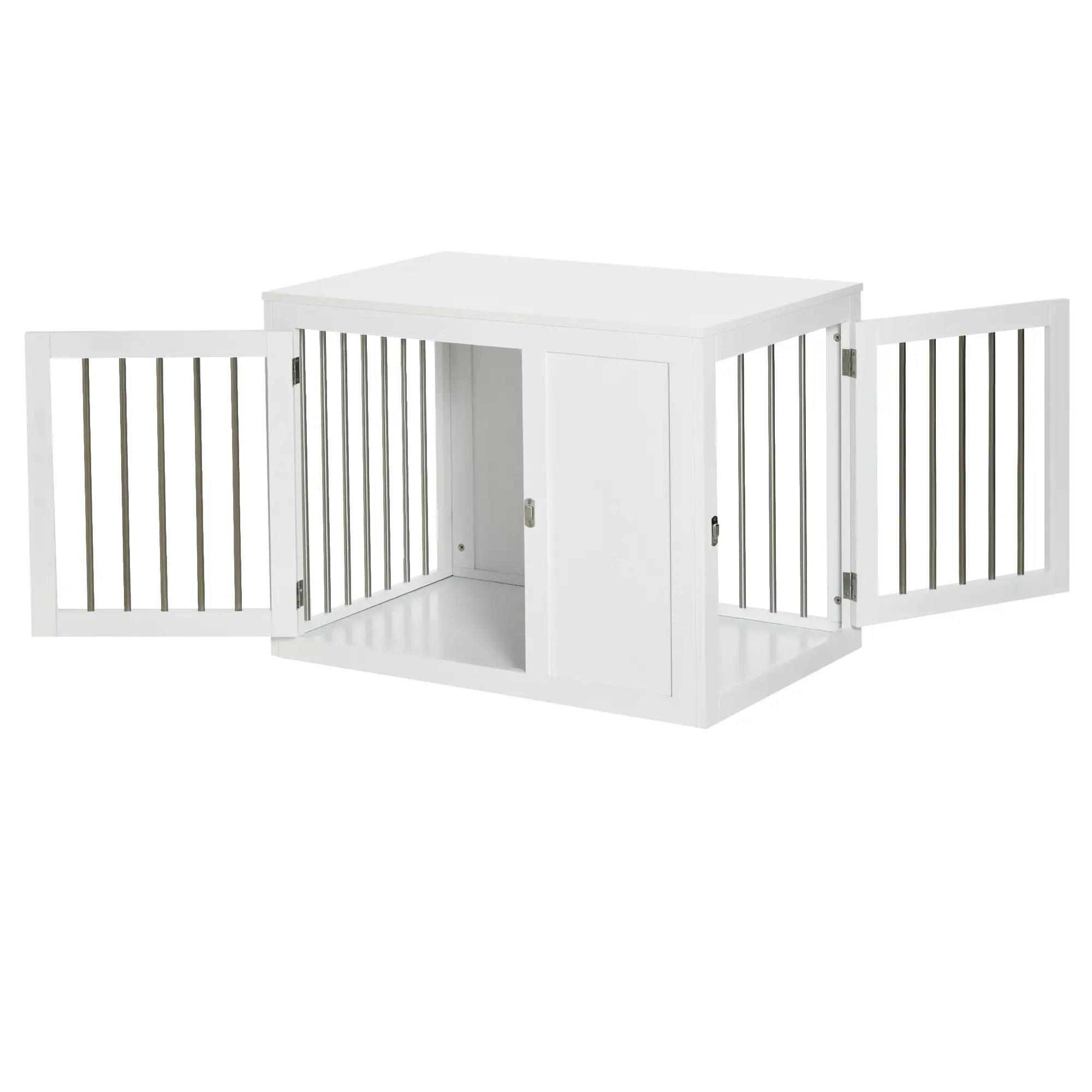 2-in-1 Dog Cage and Side Table, Two Lockable Doors, Medium Size, White - Image 9
