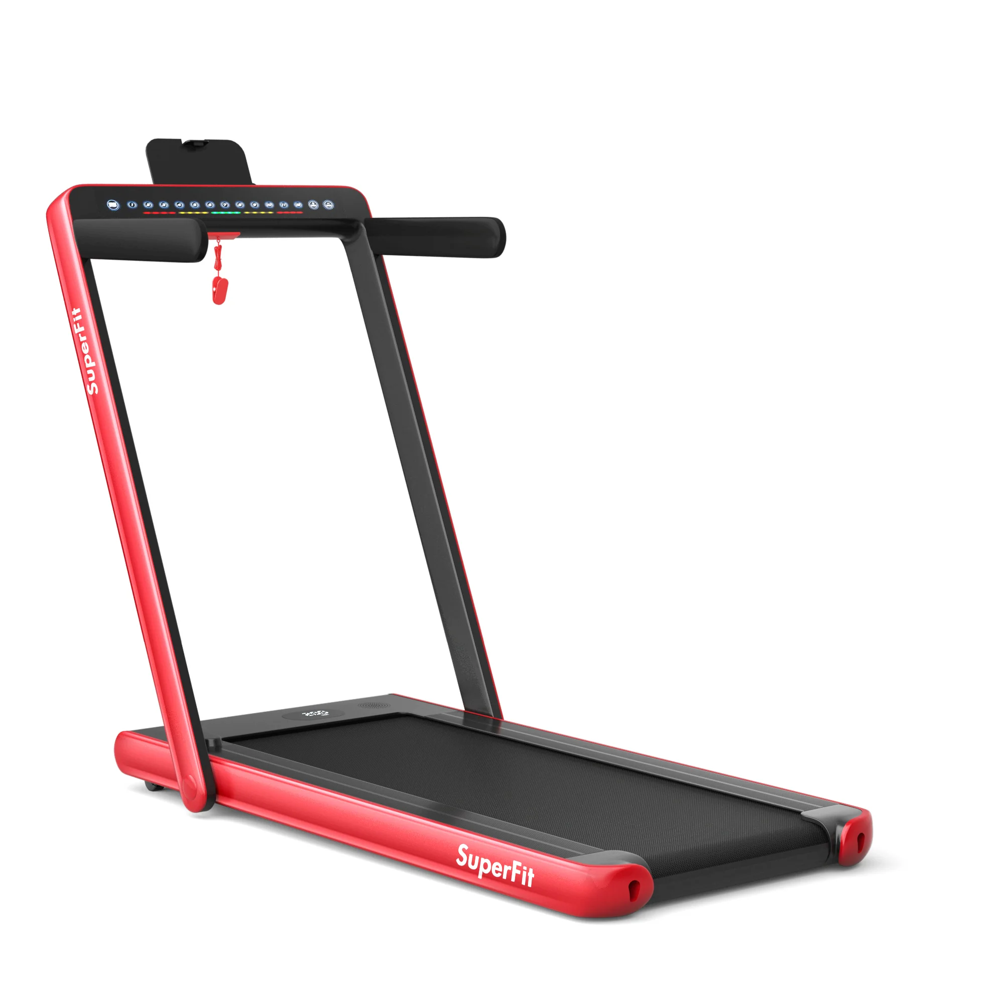 2-in-1 Electric Folding Treadmill, Dual Display, Speaker, Red - Image 4