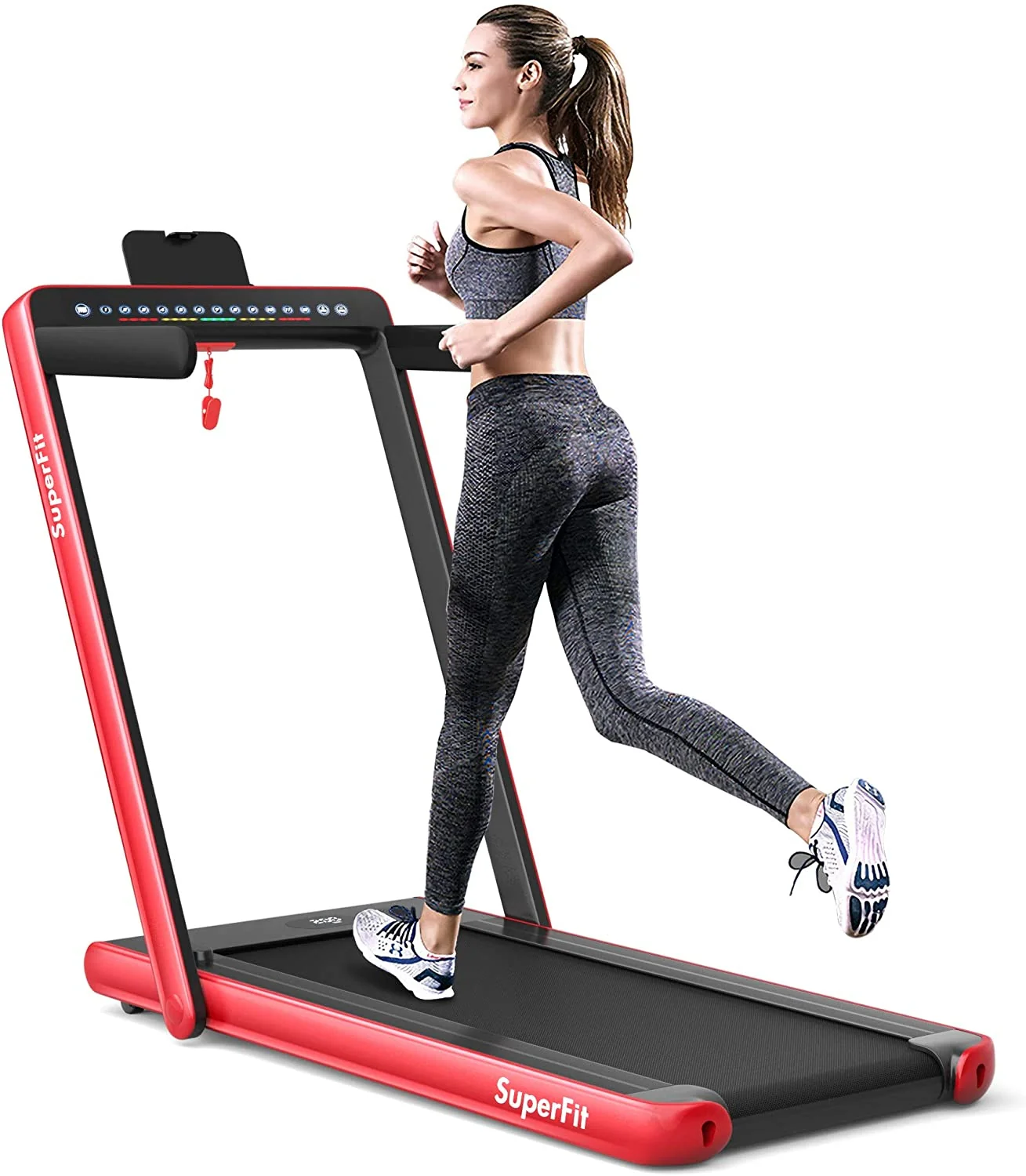 2-in-1 Electric Folding Treadmill, Dual Display, Speaker, Red - Image 5