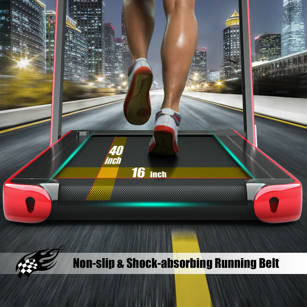 2-in-1 Electric Folding Treadmill, Dual Display, Speaker, Red - Image 9