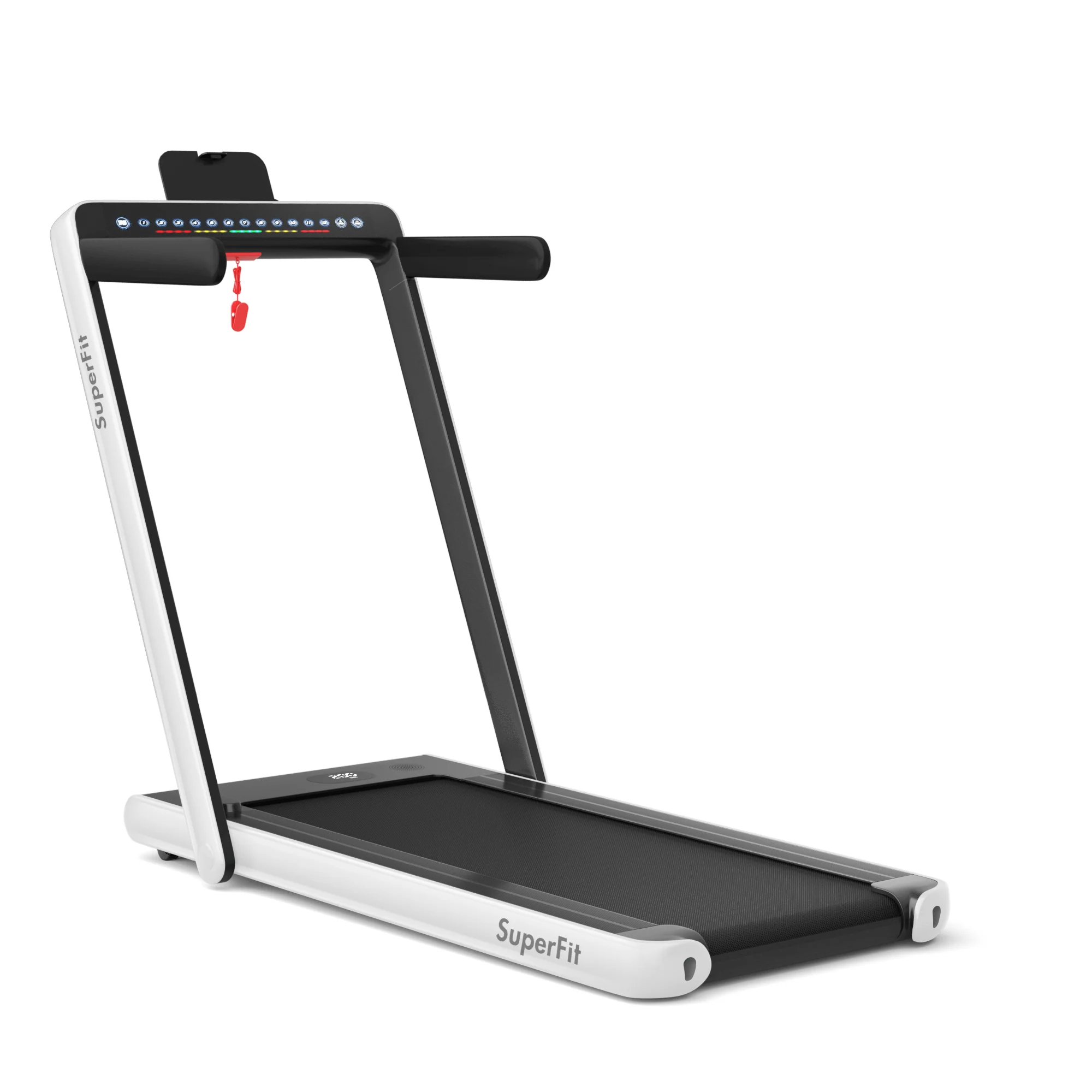 2-in-1 Electric Folding Treadmill, Dual Display Speaker, White - Image 3