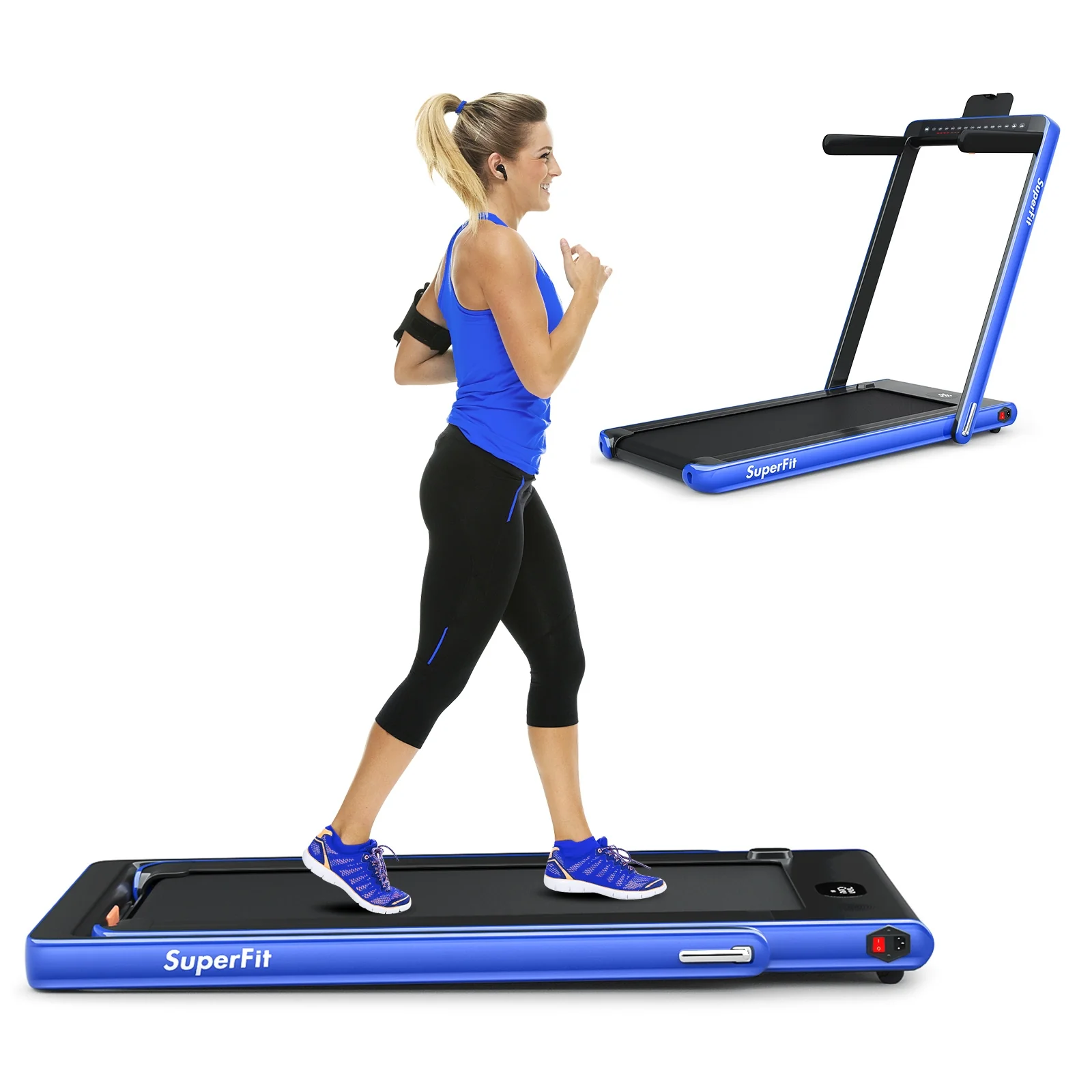 2-in-1 Electric Motorized Folding Treadmill, Dual Display, Blue - Image 6