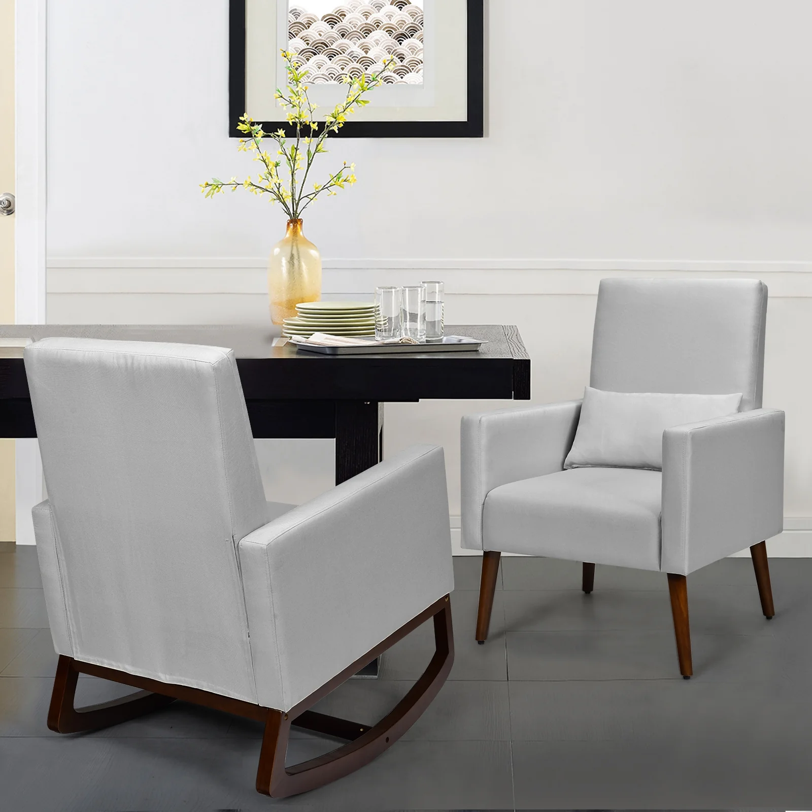 2-In-1 Fabric Upholstered Rocking Chair, Light Gray - Image 2