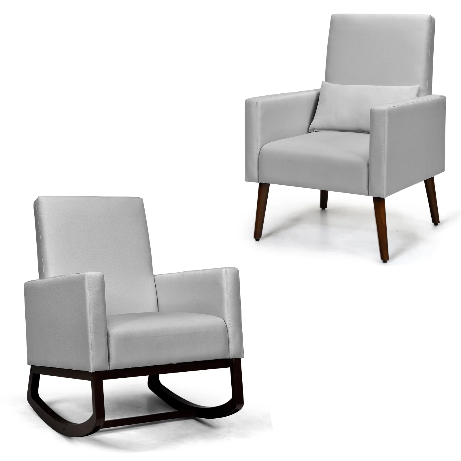 2-In-1 Fabric Upholstered Rocking Chair, Light Gray - Image 4