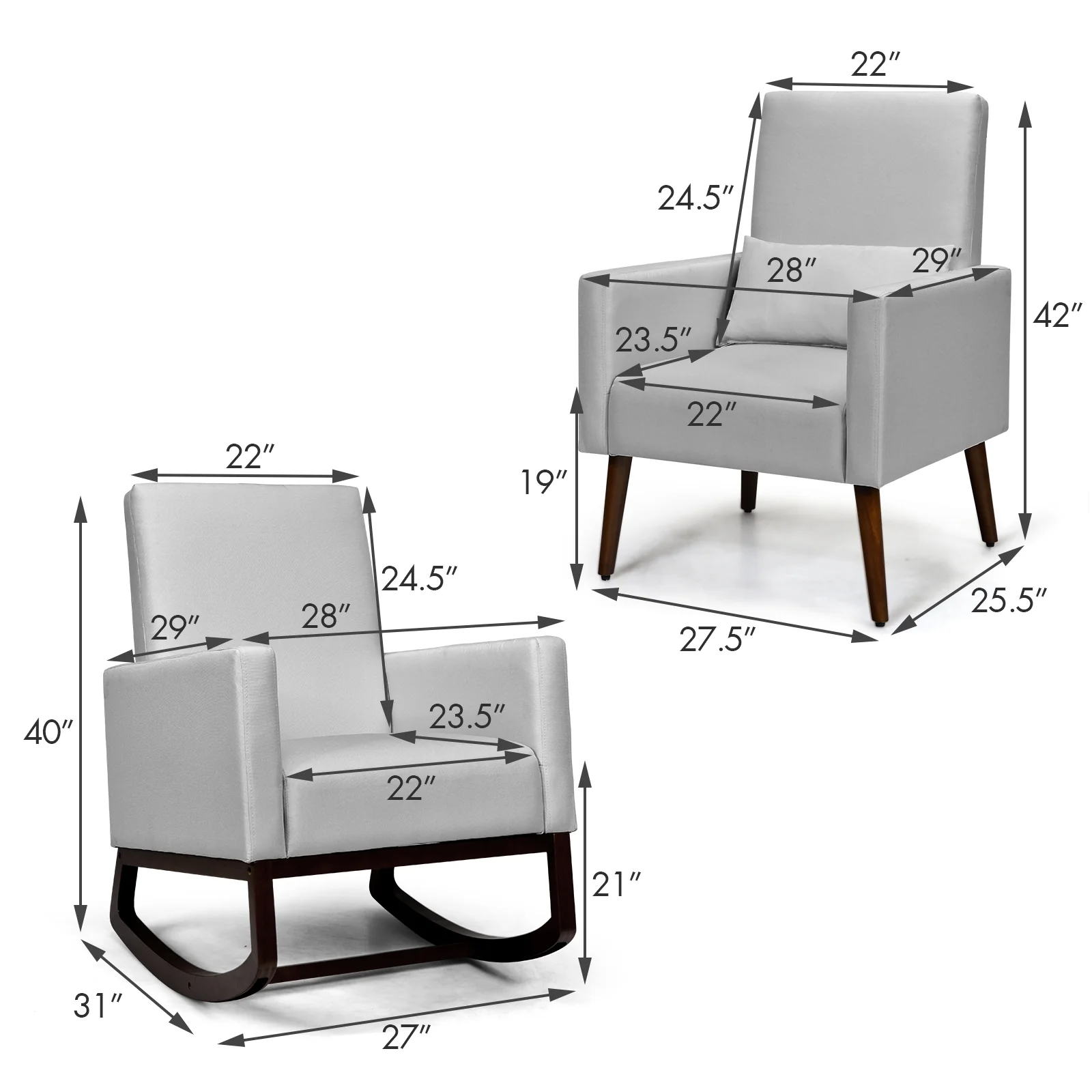 2-In-1 Fabric Upholstered Rocking Chair, Light Gray - Image 6