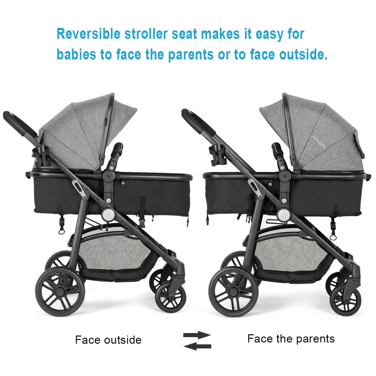 2 In 1 Foldable Newborn Baby Stroller, Gray - Image 6