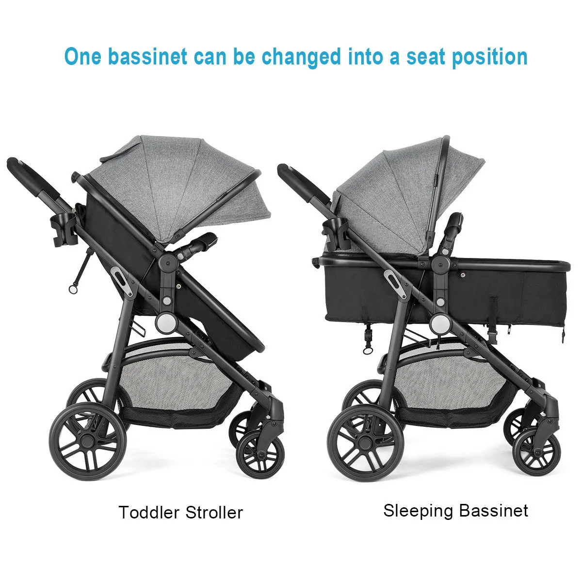 2 In 1 Foldable Newborn Baby Stroller, Gray - Image 7