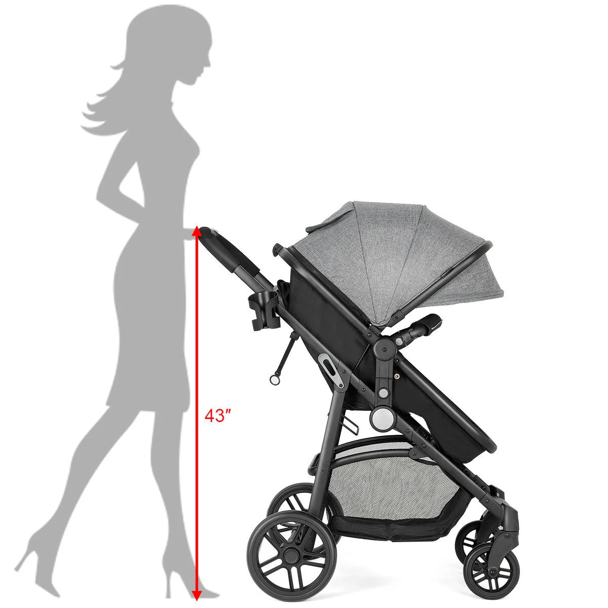 2 In 1 Foldable Newborn Baby Stroller, Gray - Image 9