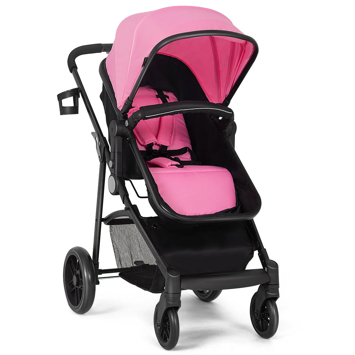 2 In 1 Foldable Newborn Baby Stroller, Pink - Image 3