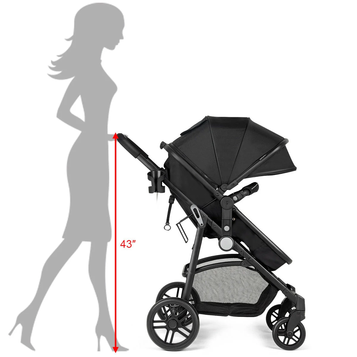 2 in 1 Foldable Pushchair Newborn Infant Baby Stroller, Black - Image 10