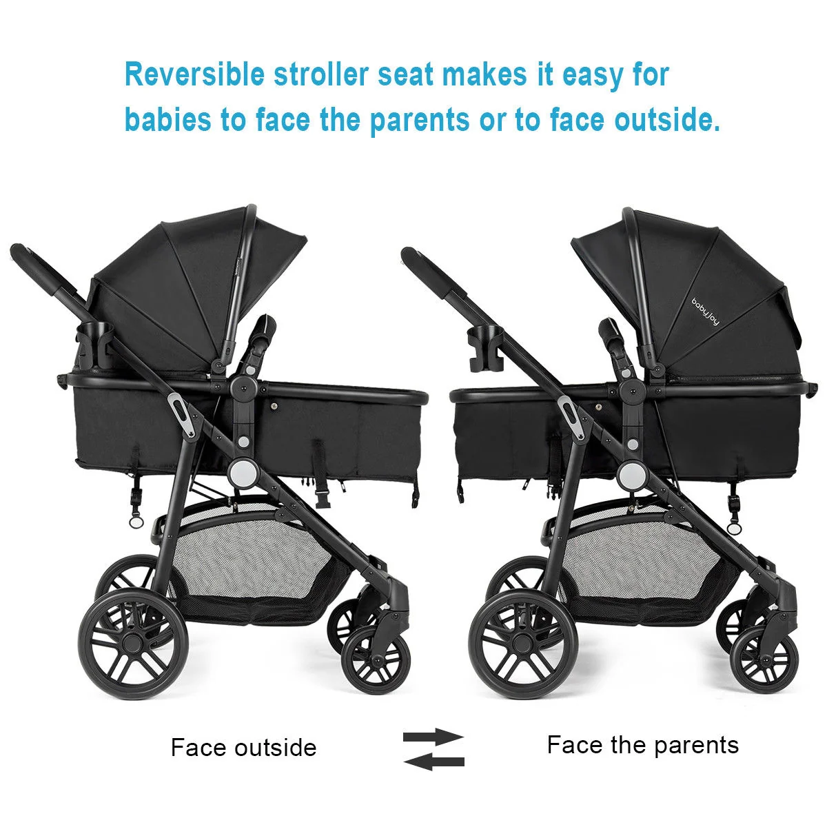 2 in 1 Foldable Pushchair Newborn Infant Baby Stroller, Black - Image 9