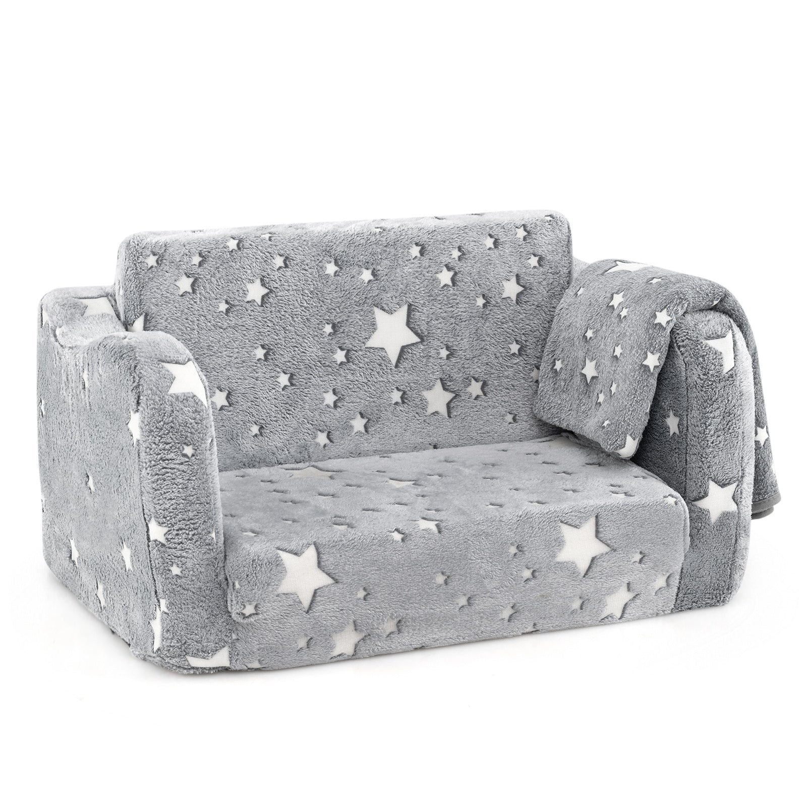 2-in-1 Folding Kids Couch With Blanket, Glow In Dark, Gray - Image 4