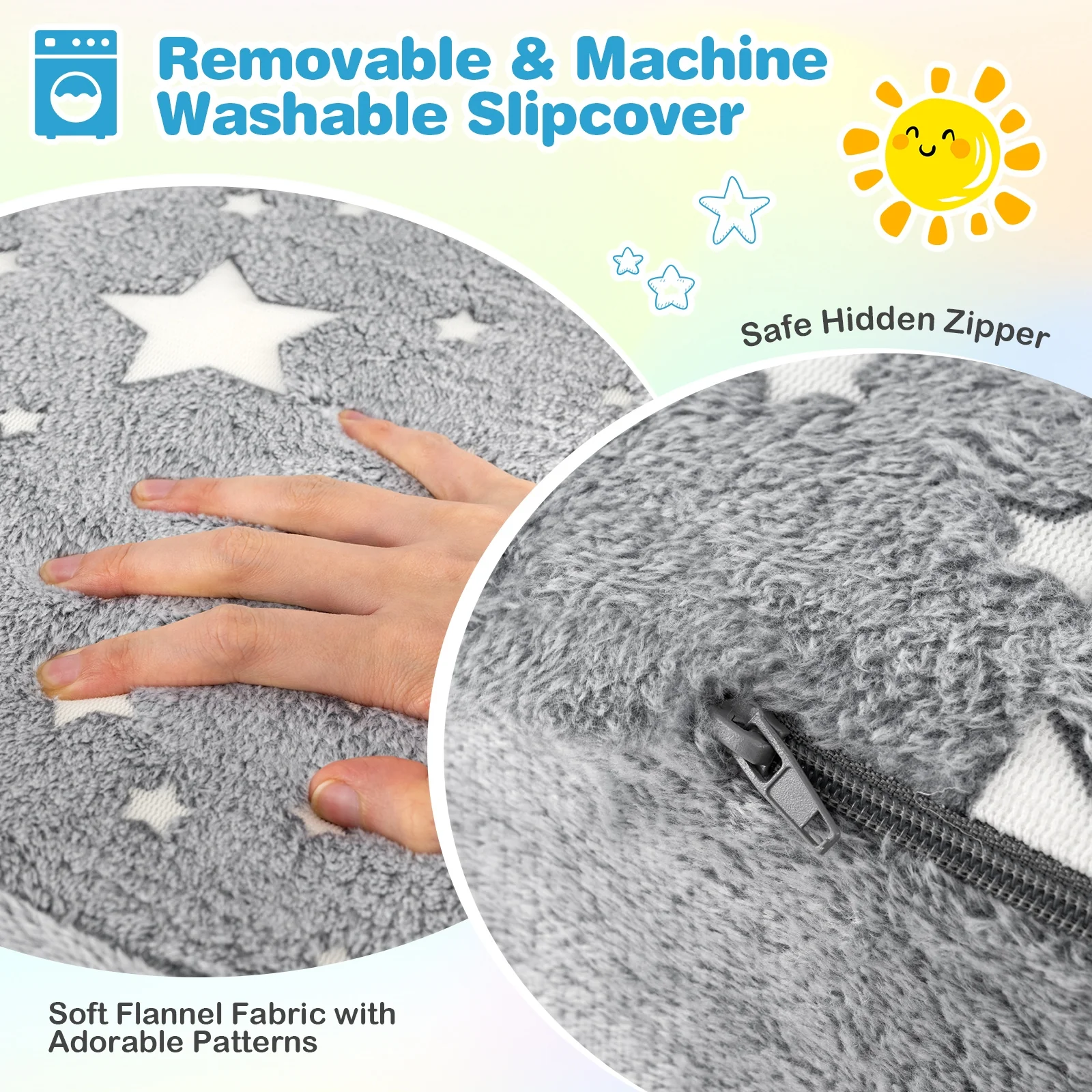 2-in-1 Folding Kids Couch With Blanket, Glow In Dark, Gray - Image 9