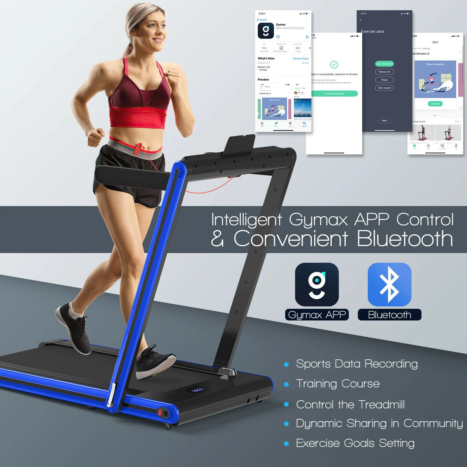 2-In-1 Folding Treadmill, 2.25HP, Navy - Image 10