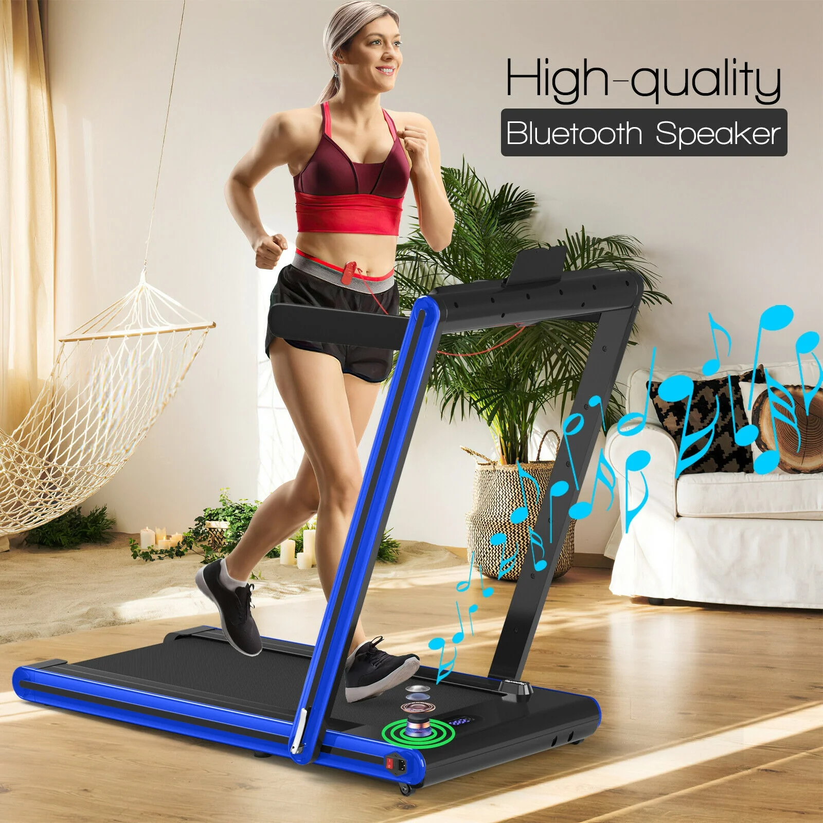 2-In-1 Folding Treadmill, 2.25HP, Navy - Image 2