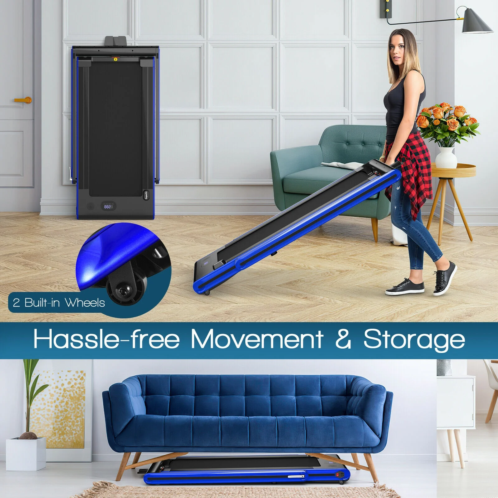 2-In-1 Folding Treadmill, 2.25HP, Navy - Image 9