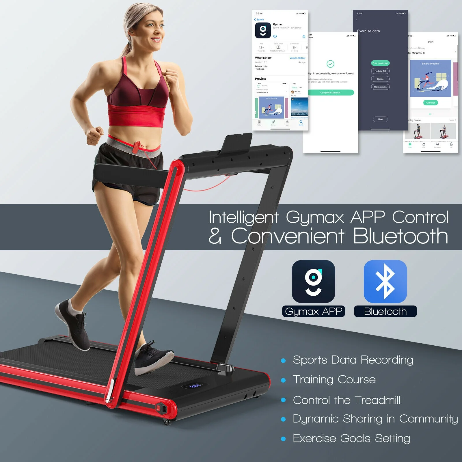 2-In-1 Folding Treadmill, 2.25HP, Red - Image 10