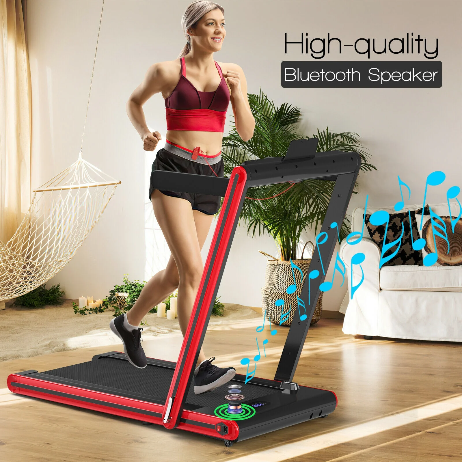 2-In-1 Folding Treadmill, 2.25HP, Red - Image 2