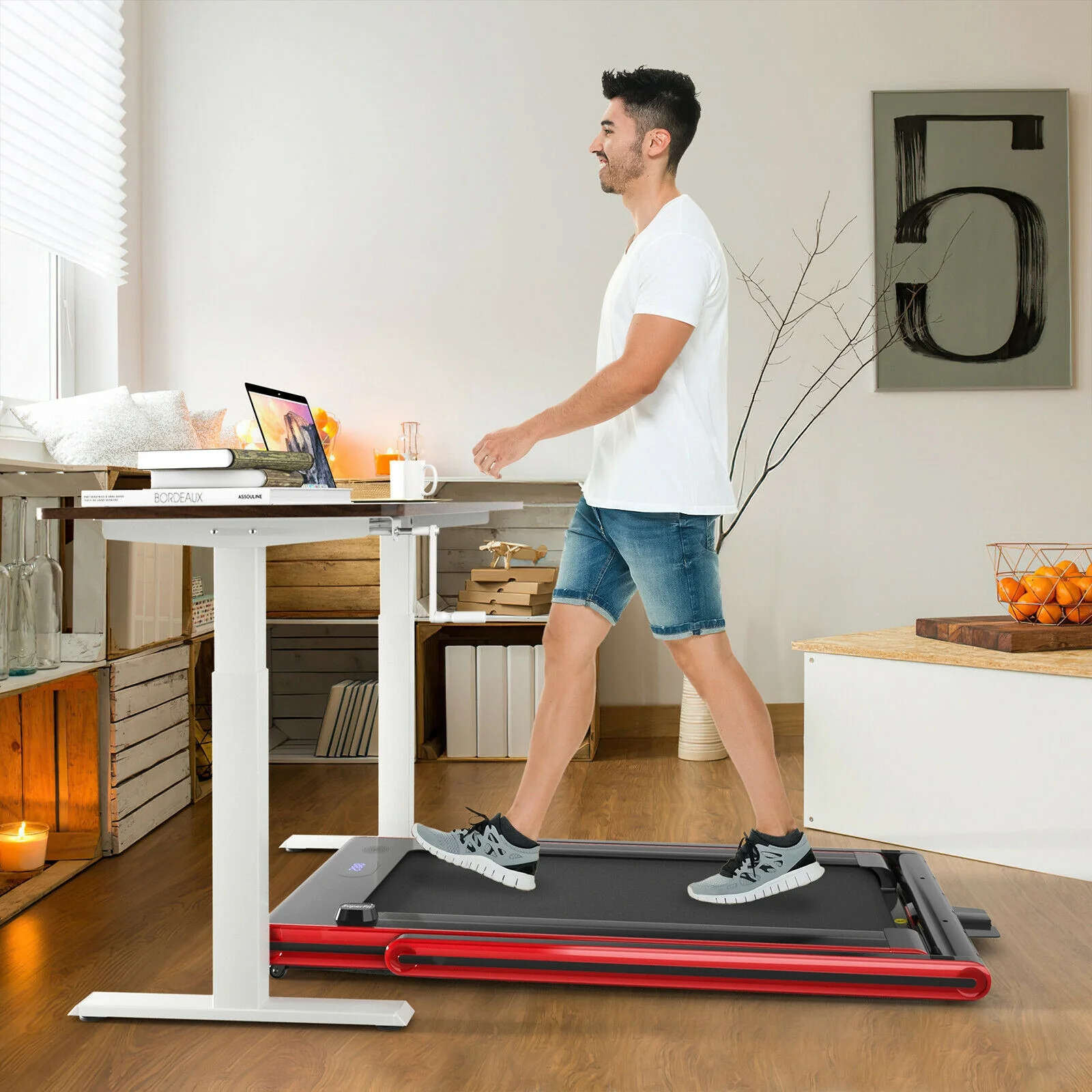 2-In-1 Folding Treadmill, 2.25HP, Red - Image 3