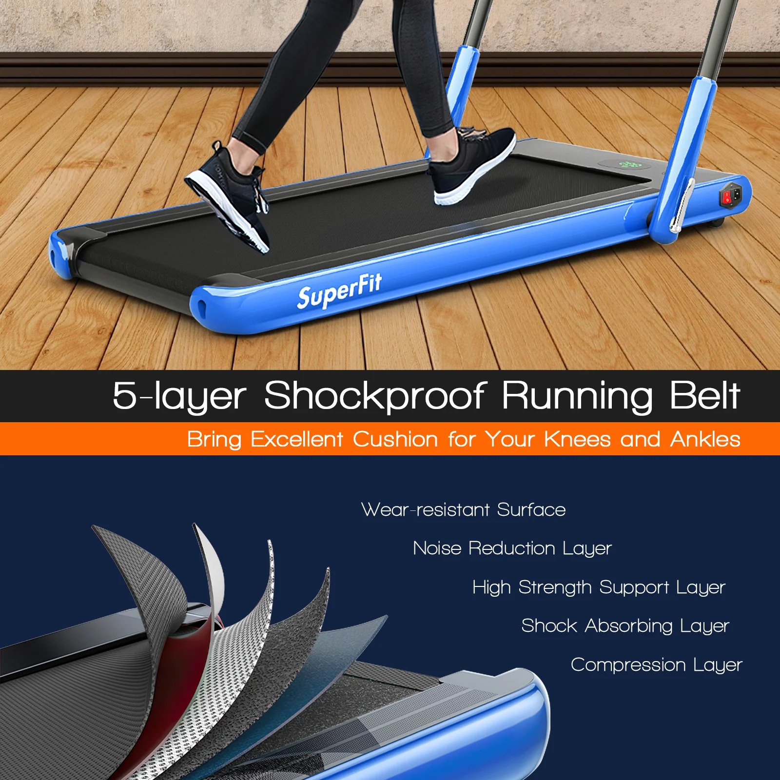 2-In-1 Folding Treadmill, Remote Control, LED Display, Blue - Image 10