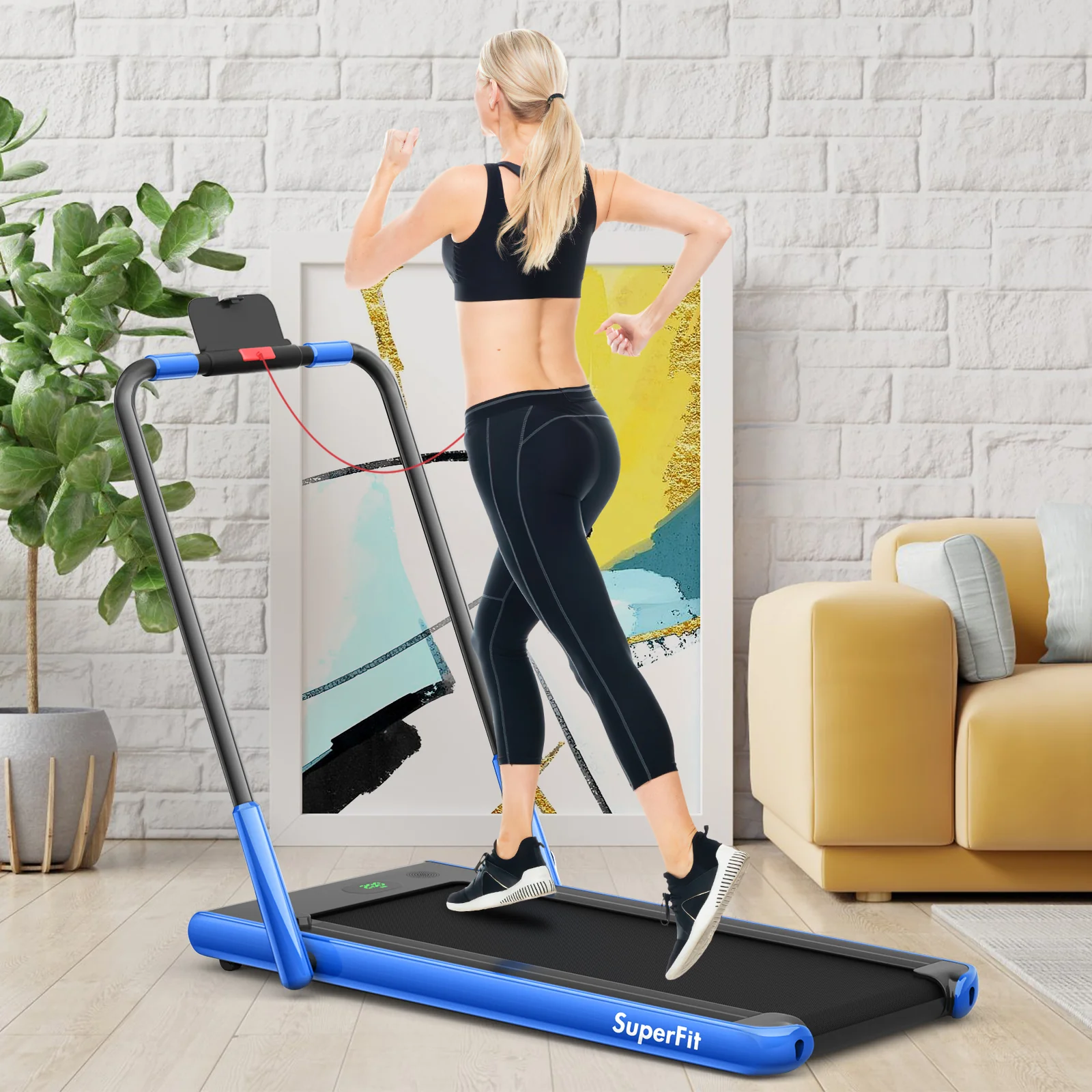 2-In-1 Folding Treadmill, Remote Control, LED Display, Blue - Image 2