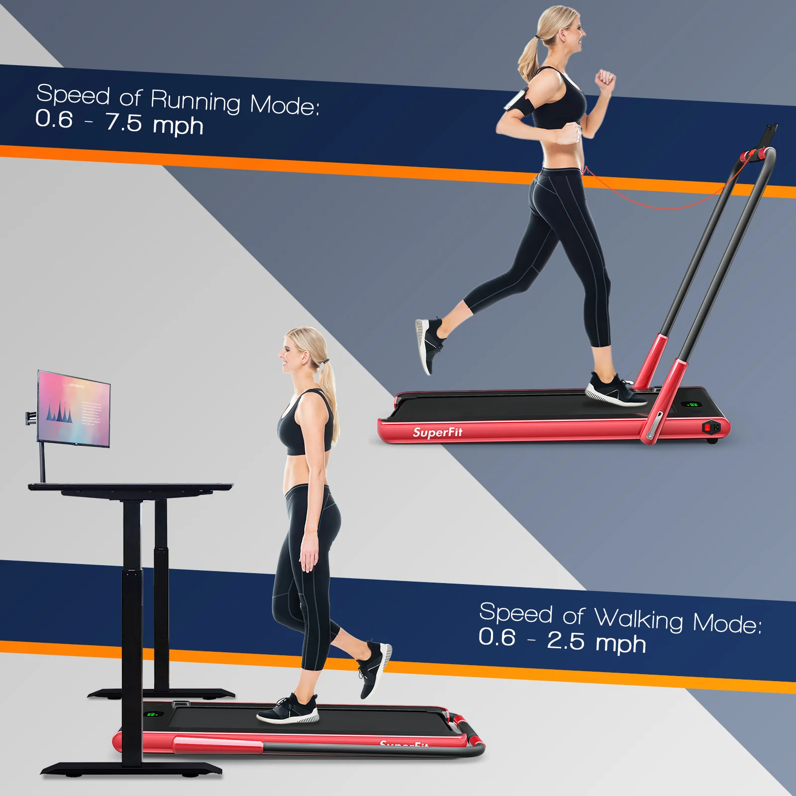 2-In-1 Folding Treadmill With Remote Control, LED Display, Red - Image 8