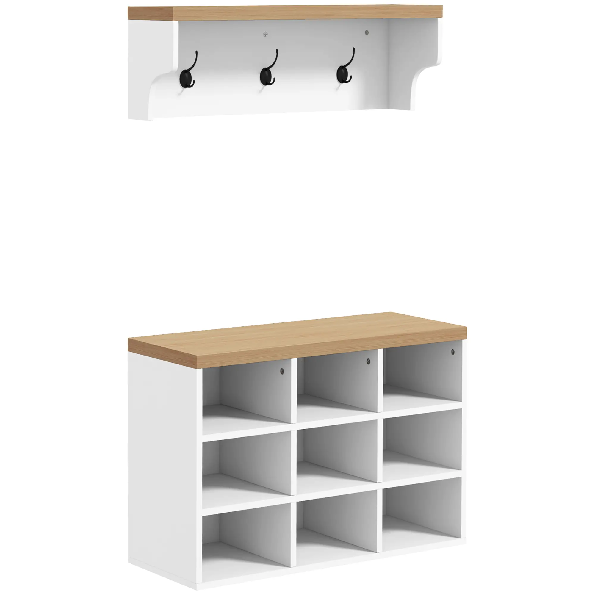 2-in-1 Hall Tree, 5-Hook Coat Rack Shoe Bench Set, White - Image 11