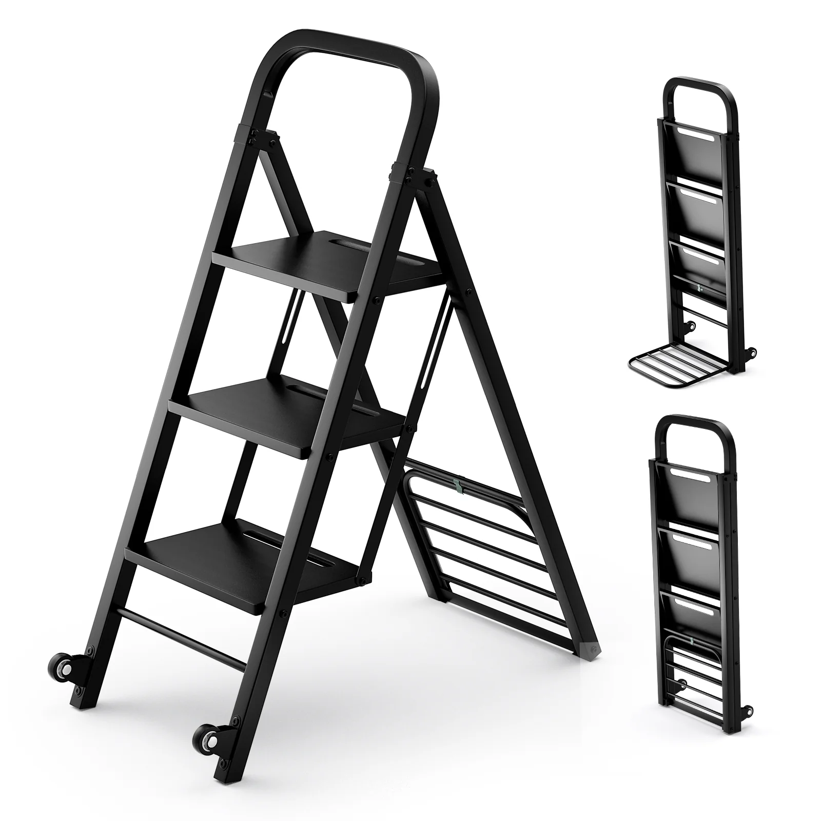 2 In 1 Hand Truck Ladder Combo, Rubber Wheels Handle, Black - Image 4