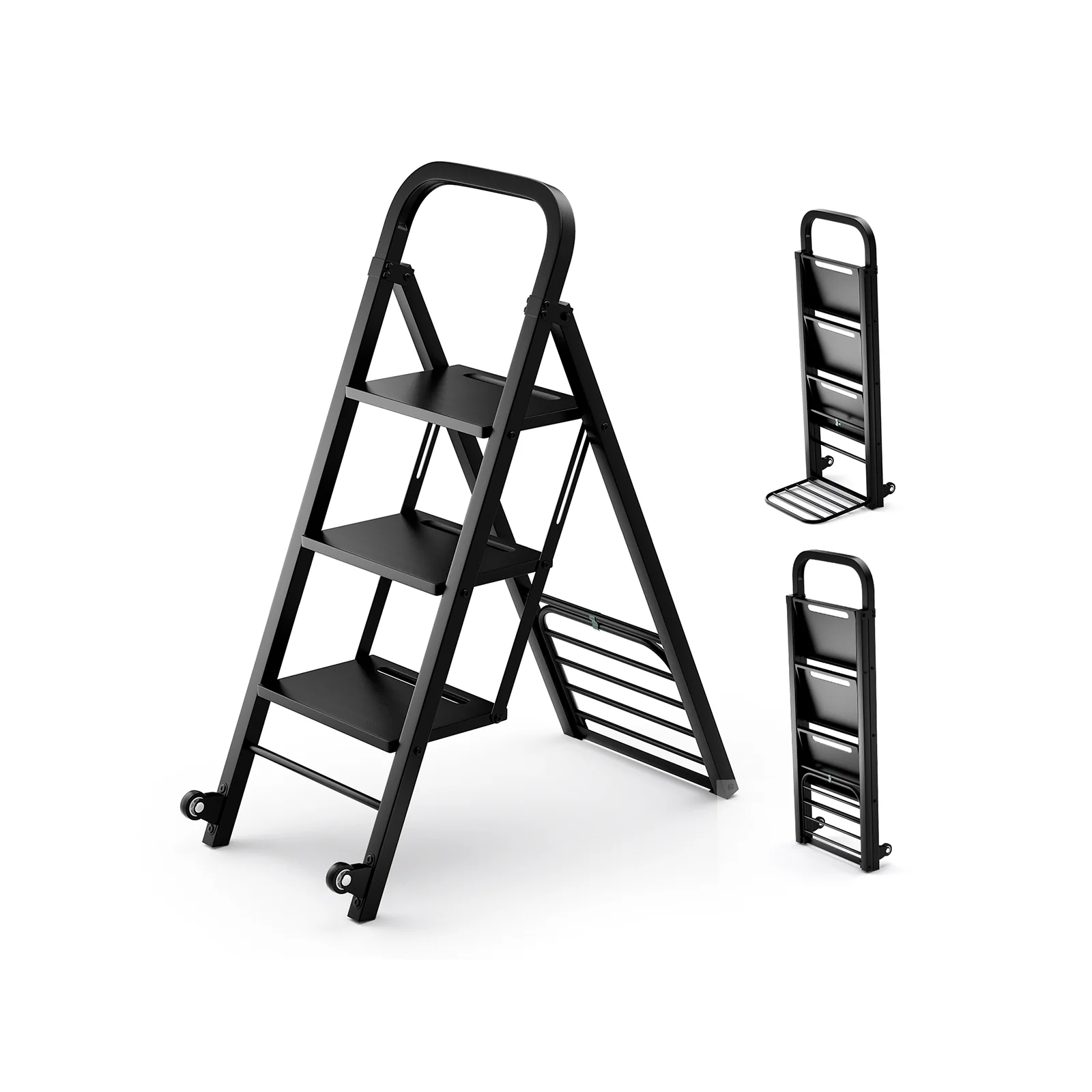 2 In 1 Hand Truck Ladder Combo, Rubber Wheels Handle, Black - Image 5