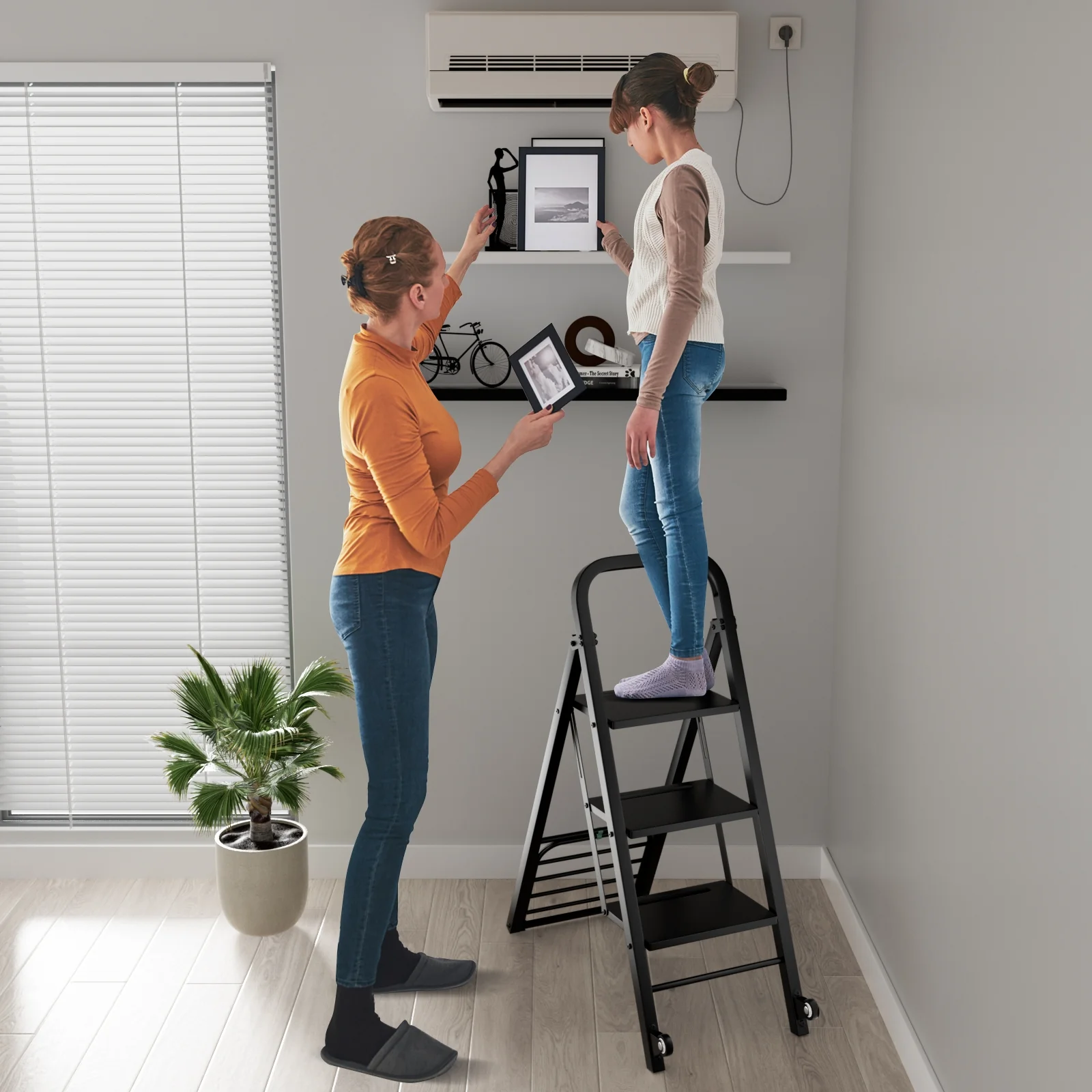 2 In 1 Hand Truck Ladder Combo, Rubber Wheels Handle, Black - Image 7