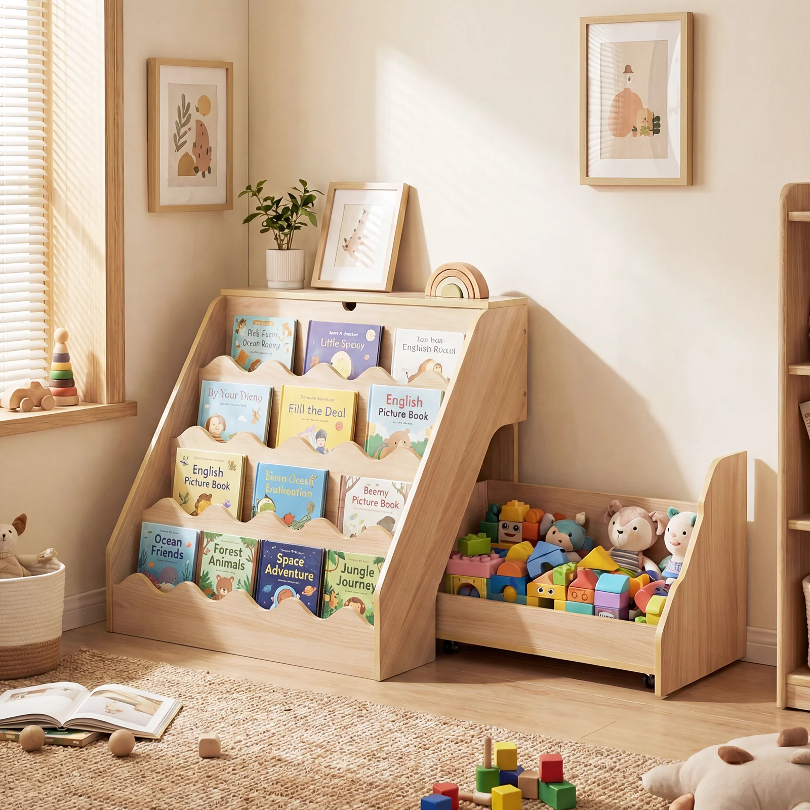 2-In-1 Kids Bookshelf And Toy Storage Organizer, Natural - Image 2