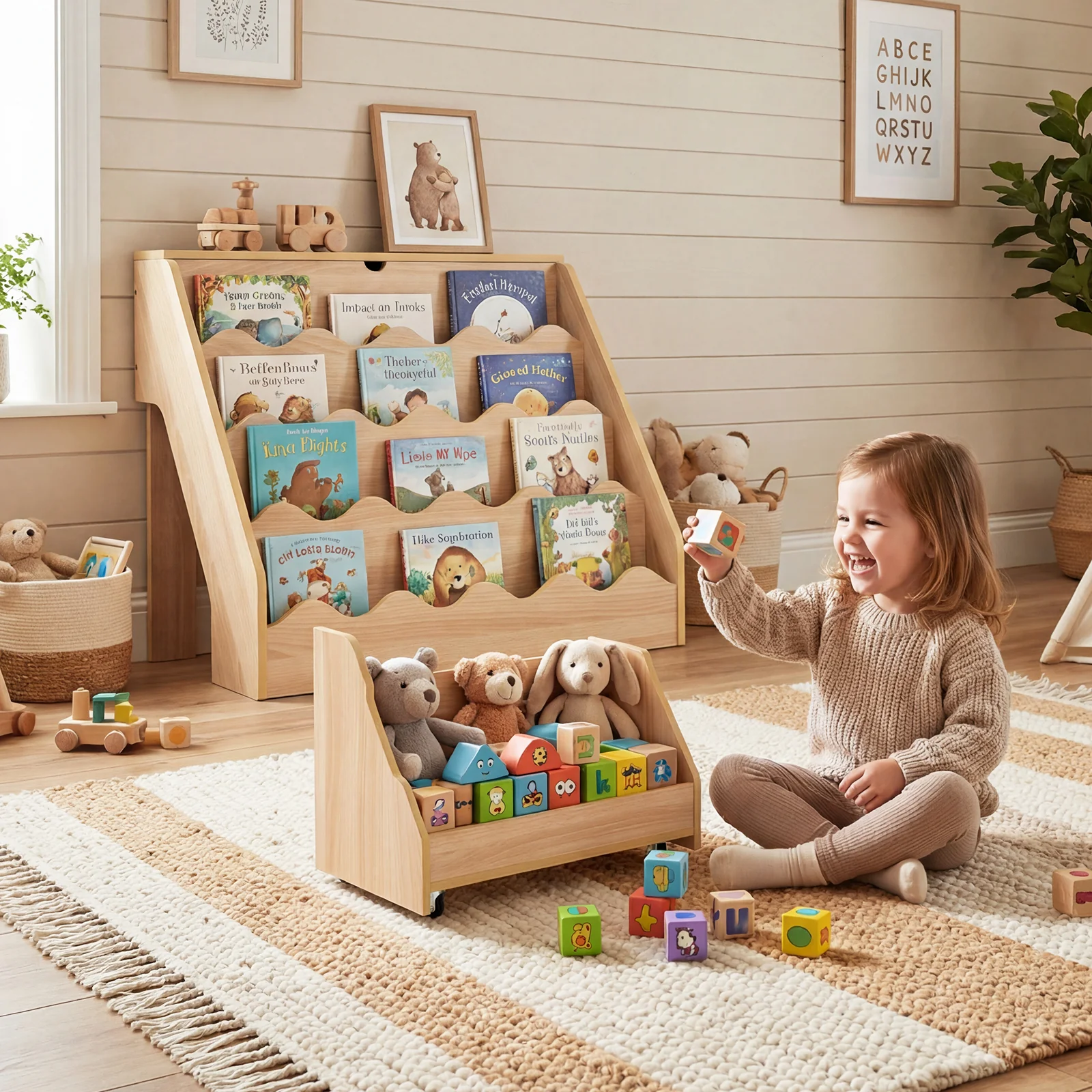 2-In-1 Kids Bookshelf And Toy Storage Organizer, Natural - Image 6