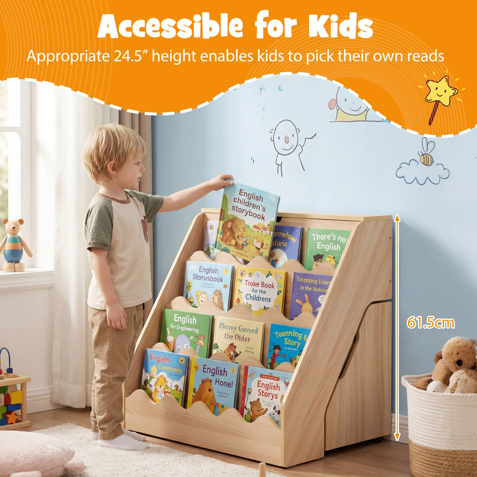 2-In-1 Kids Bookshelf And Toy Storage Organizer, Natural - Image 9