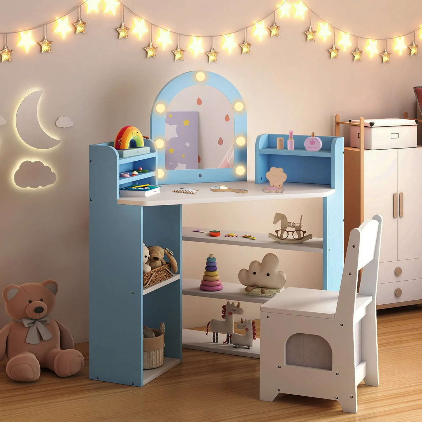 2-In-1 Kids Vanity Set with Lights for Toddlers 3+ Years Old, White - Image 3