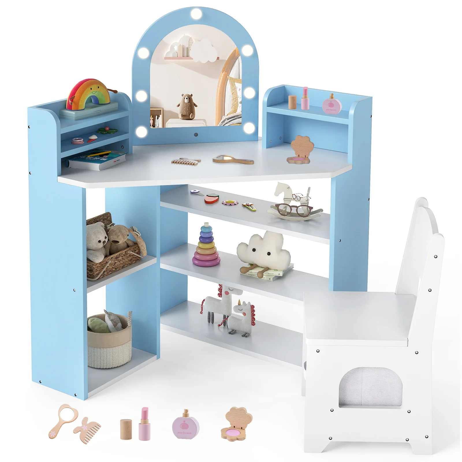 2-In-1 Kids Vanity Set with Lights for Toddlers 3+ Years Old, White - Image 4