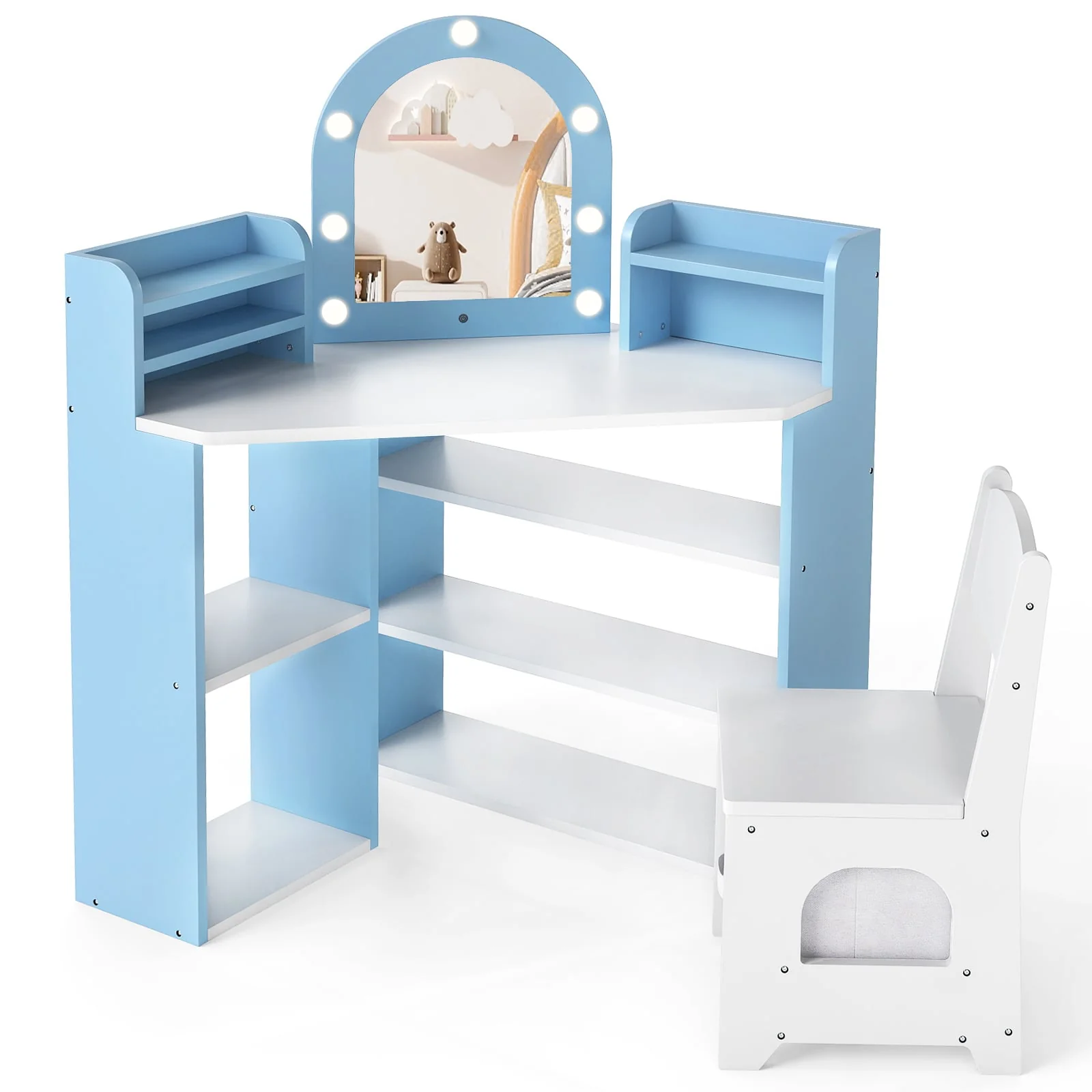 2-In-1 Kids Vanity Set with Lights for Toddlers 3+ Years Old, White - Image 5